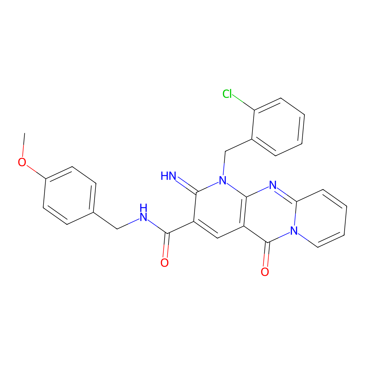 7-[(2-chlorophenyl)methyl]-6-imino-N-[(4-methoxyphenyl)methyl]-2-oxo-1,7,9-triazatricyclo[8.4.0.0^{3,8}]tetradeca-3(8),4,9,11,13-pentaene-5-carboxamide molecular structure, CAS 844822-19-1