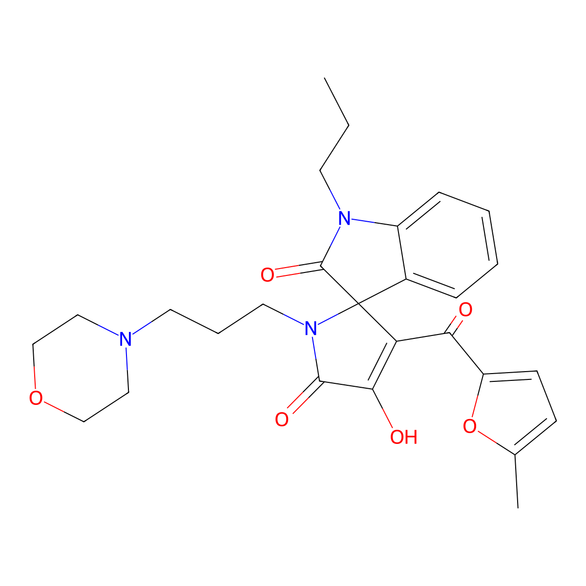 4'-hydroxy-3'-[(5-methylfuran-2-yl)carbonyl]-1'-[3-(morpholin-4-yl)propyl]-1-propylspiro[indole-3,2'-pyrrole]-2,5'(1H,1'H)-dione molecular structure, CAS 844822-25-9