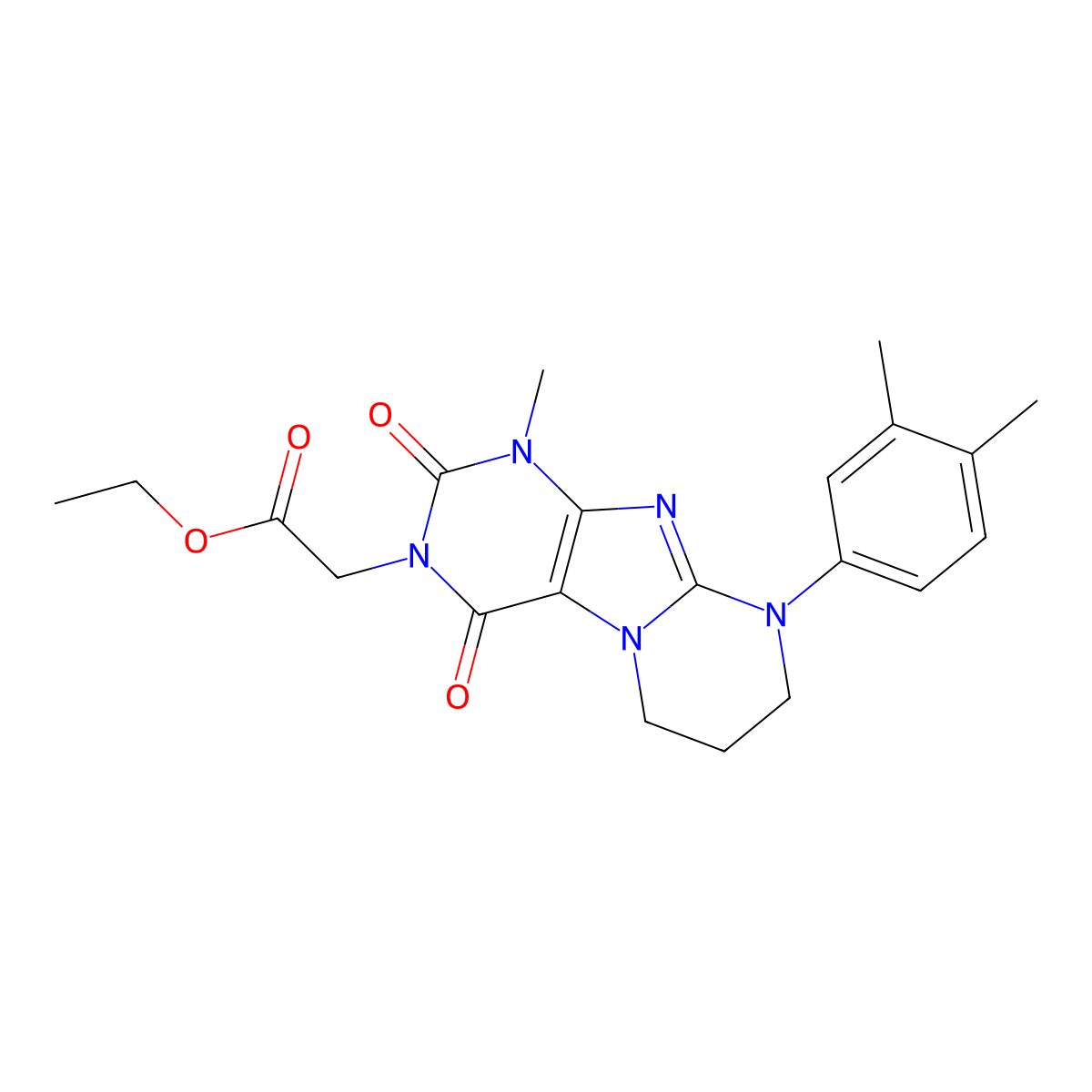 ethyl 2-[9-(3,4-dimethylphenyl)-1-methyl-2,4-dioxo-1H,2H,3H,4H,6H,7H,8H,9H-pyrimido[1,2-g]purin-3-yl]acetate molecular structure, CAS 844822-39-5