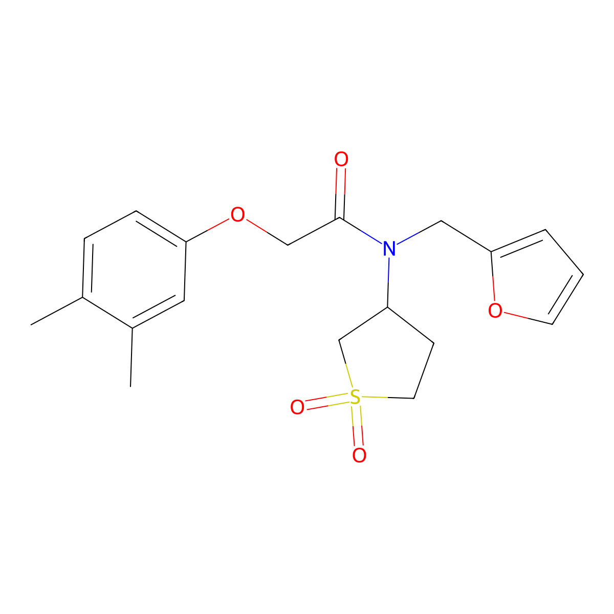 2-(3,4-dimethylphenoxy)-N-(1,1-dioxidotetrahydrothiophen-3-yl)-N-(furan-2-ylmethyl)acetamide molecular structure, CAS 844823-01-4