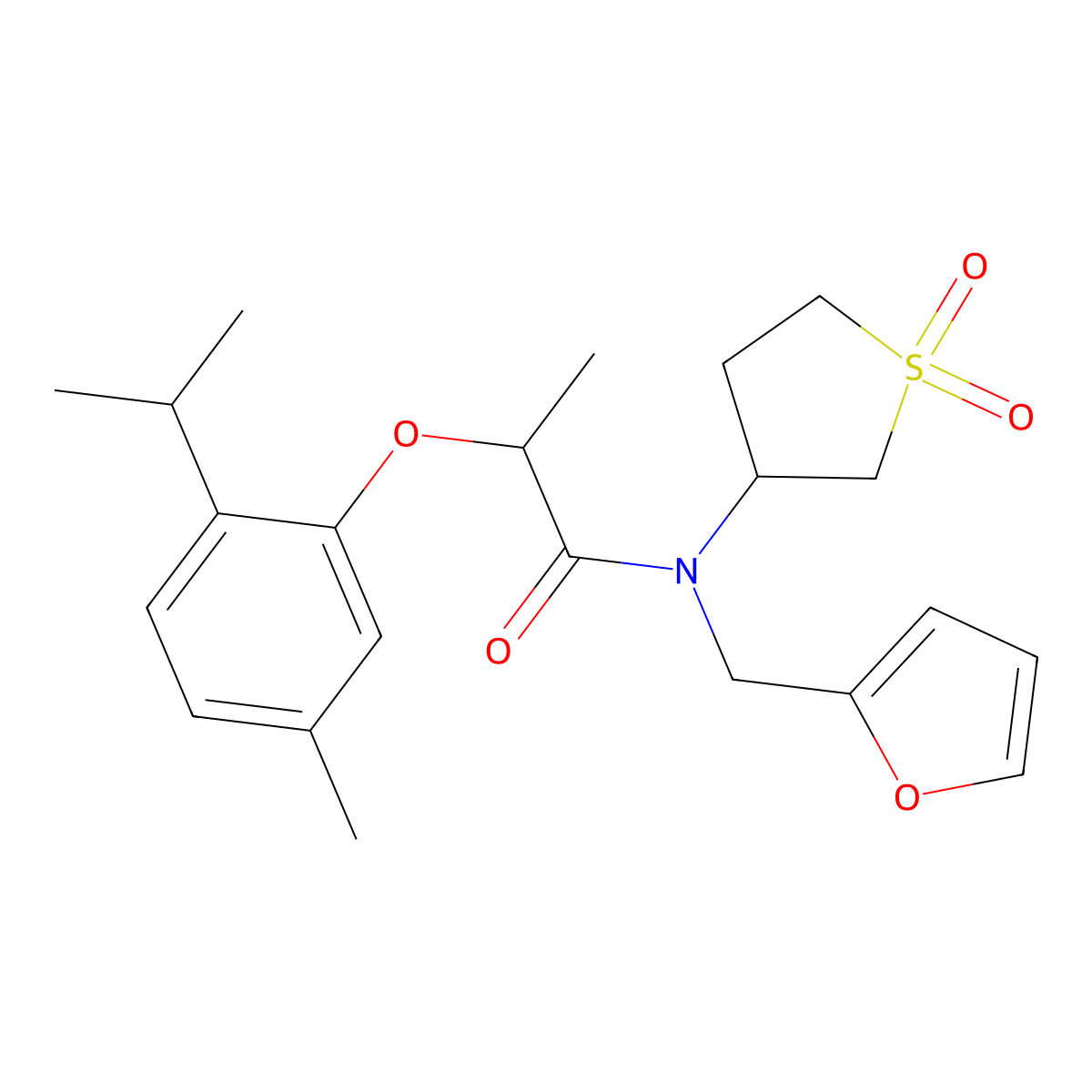 N-(1,1-dioxidotetrahydrothiophen-3-yl)-N-(furan-2-ylmethyl)-2-[5-methyl-2-(propan-2-yl)phenoxy]propanamide molecular structure, CAS 844823-46-7