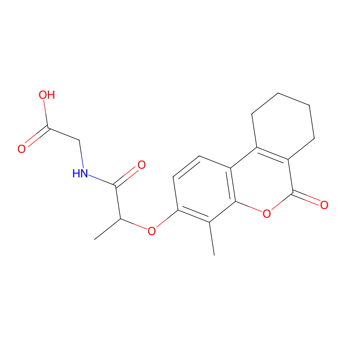 N-{2-[(4-methyl-6-oxo-7,8,9,10-tetrahydro-6H-benzo[c]chromen-3-yl)oxy]propanoyl}glycine molecular structure, CAS 844823-55-8