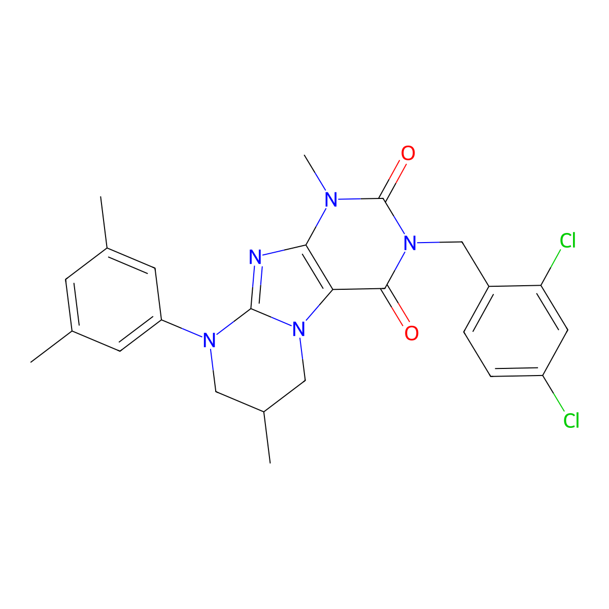 3-[(2,4-dichlorophenyl)methyl]-9-(3,5-dimethylphenyl)-1,7-dimethyl-7,8-dihydro-6H-purino[7,8-a]pyrimidine-2,4-dione molecular structure, CAS 844823-67-2