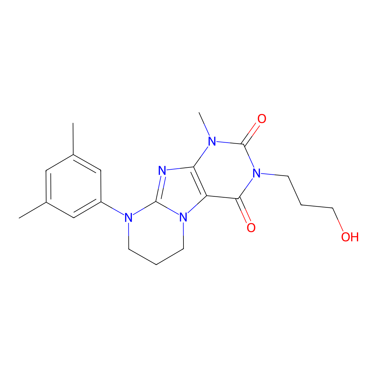 9-(3,5-dimethylphenyl)-3-(3-hydroxypropyl)-1-methyl-7,8-dihydro-6H-purino[7,8-a]pyrimidine-2,4-dione molecular structure, CAS 844823-72-9