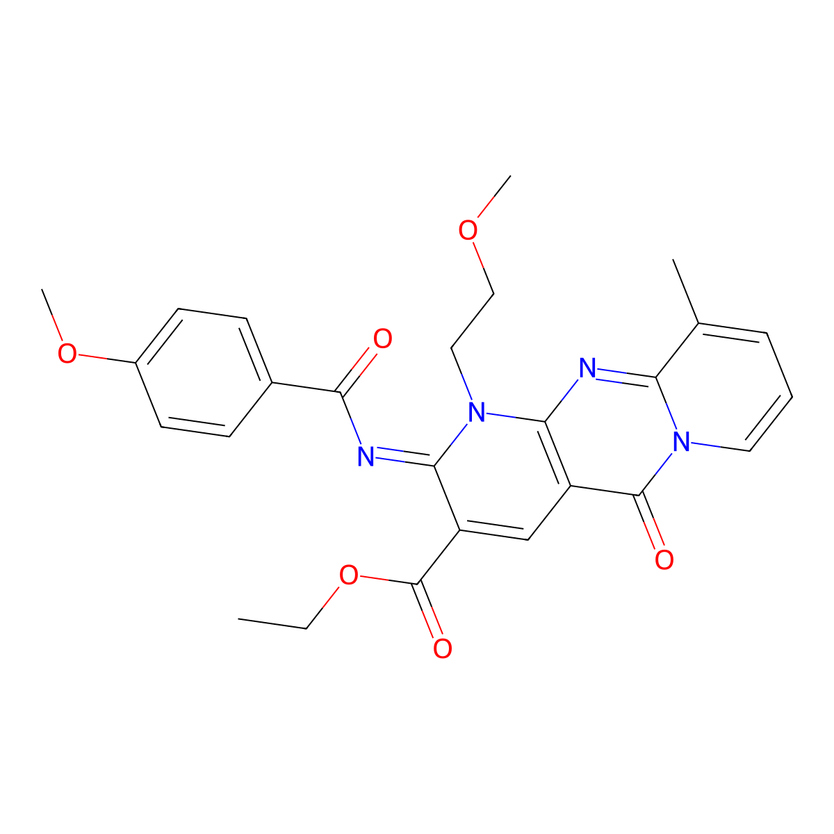 (Z)-ethyl 2-((4-methoxybenzoyl)imino)-1-(2-methoxyethyl)-10-methyl-5-oxo-2,5-dihydro-1H-dipyrido[1,2-a:2',3'-d]pyrimidine-3-carboxylate molecular structure, CAS 844823-82-1