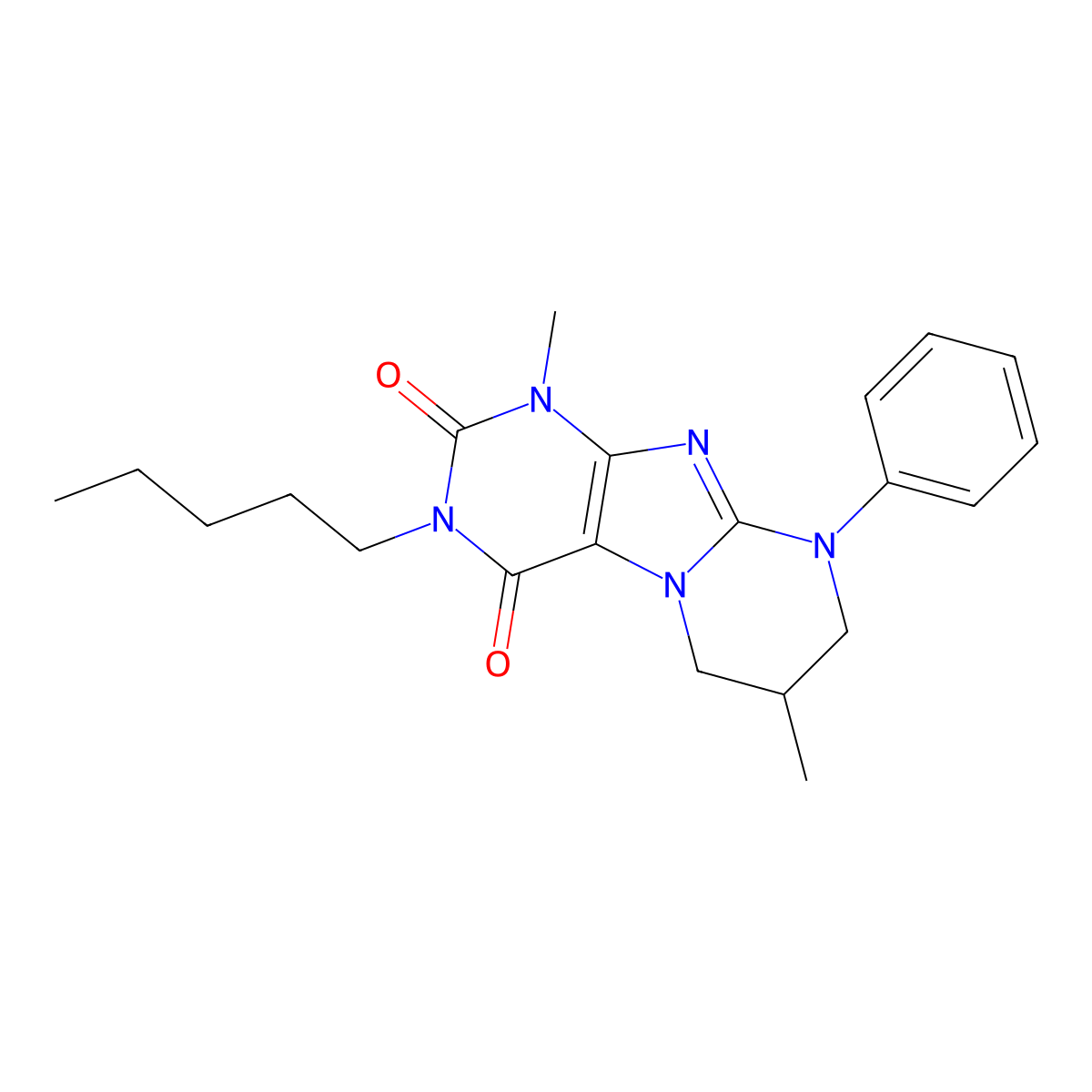 1,7-dimethyl-3-pentyl-9-phenyl-6,7,8,9-tetrahydropyrimido[2,1-f]purine-2,4(1H,3H)-dione molecular structure, CAS 844823-83-2