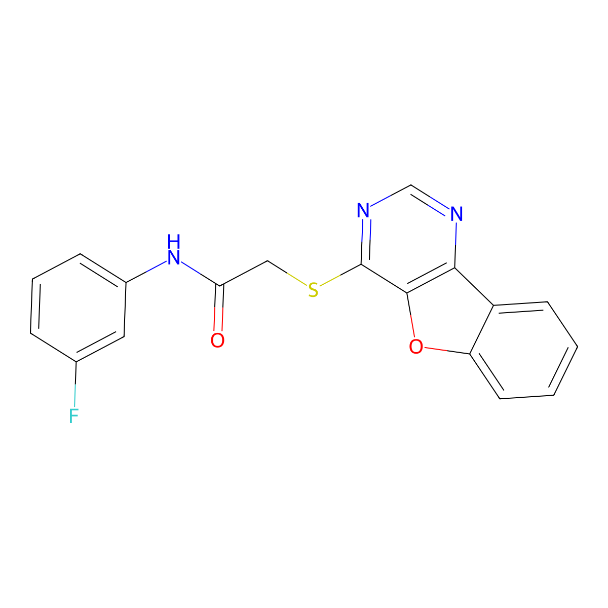 2-(benzofuro[3,2-d]pyrimidin-4-ylthio)-N-(3-fluorophenyl)acetamide molecular structure, CAS 844824-33-5