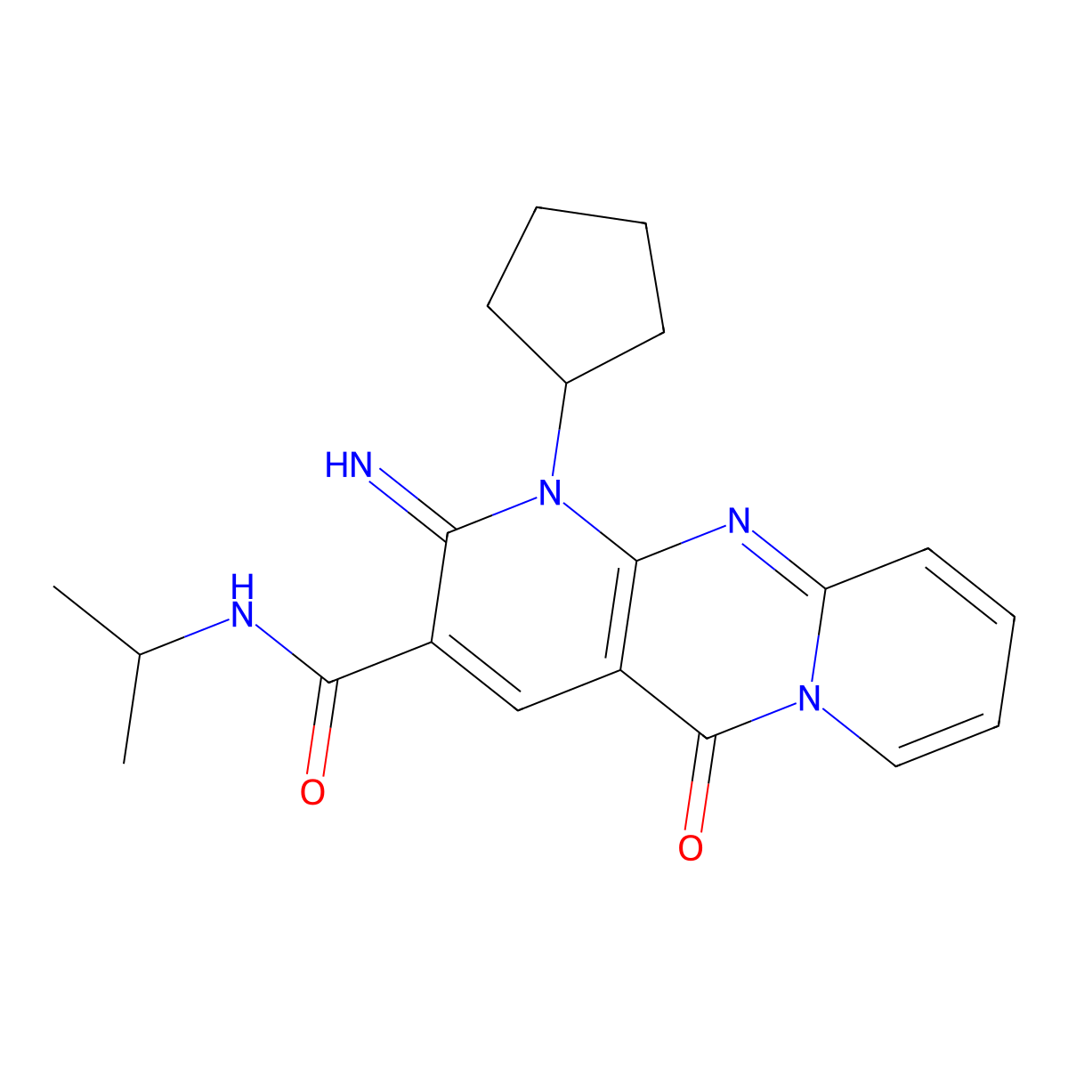 1-cyclopentyl-2-imino-5-oxo-N-(propan-2-yl)-1,5-dihydro-2H-dipyrido[1,2-a:2',3'-d]pyrimidine-3-carboxamide molecular structure, CAS 844824-38-0