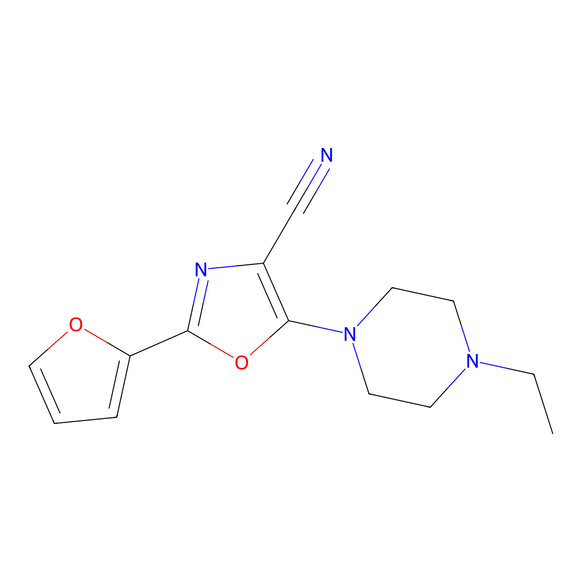 5-(4-Ethylpiperazin-1-yl)-2-(furan-2-yl)-1,3-oxazole-4-carbonitrile molecular structure, CAS 844824-48-2