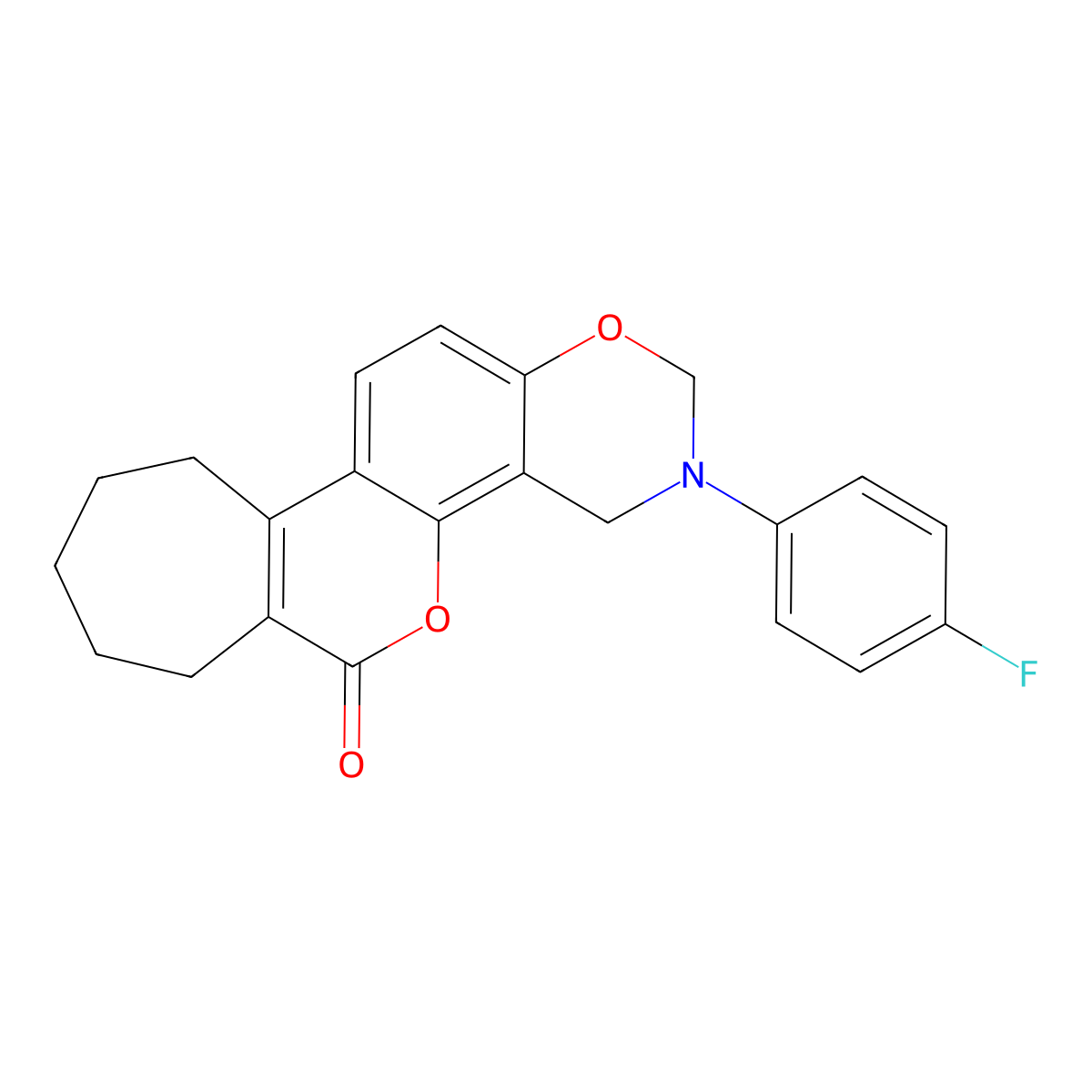 3-(4-fluorophenyl)-3,4,8,9,10,11-hexahydro-2H-cyclohepta[3,4]chromeno[8,7-e][1,3]oxazin-6(7H)-one molecular structure, CAS 844824-60-8