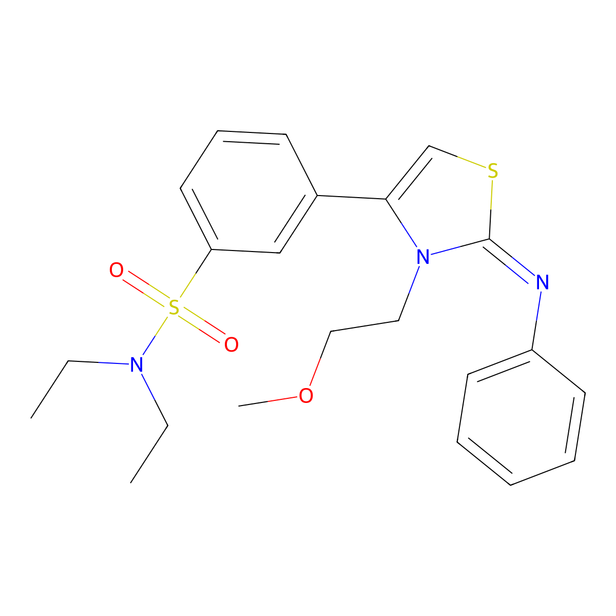 N,N-diethyl-3-[(2Z)-3-(2-methoxyethyl)-2-(phenylimino)-2,3-dihydro-1,3-thiazol-4-yl]benzenesulfonamide molecular structure, CAS 844824-70-0