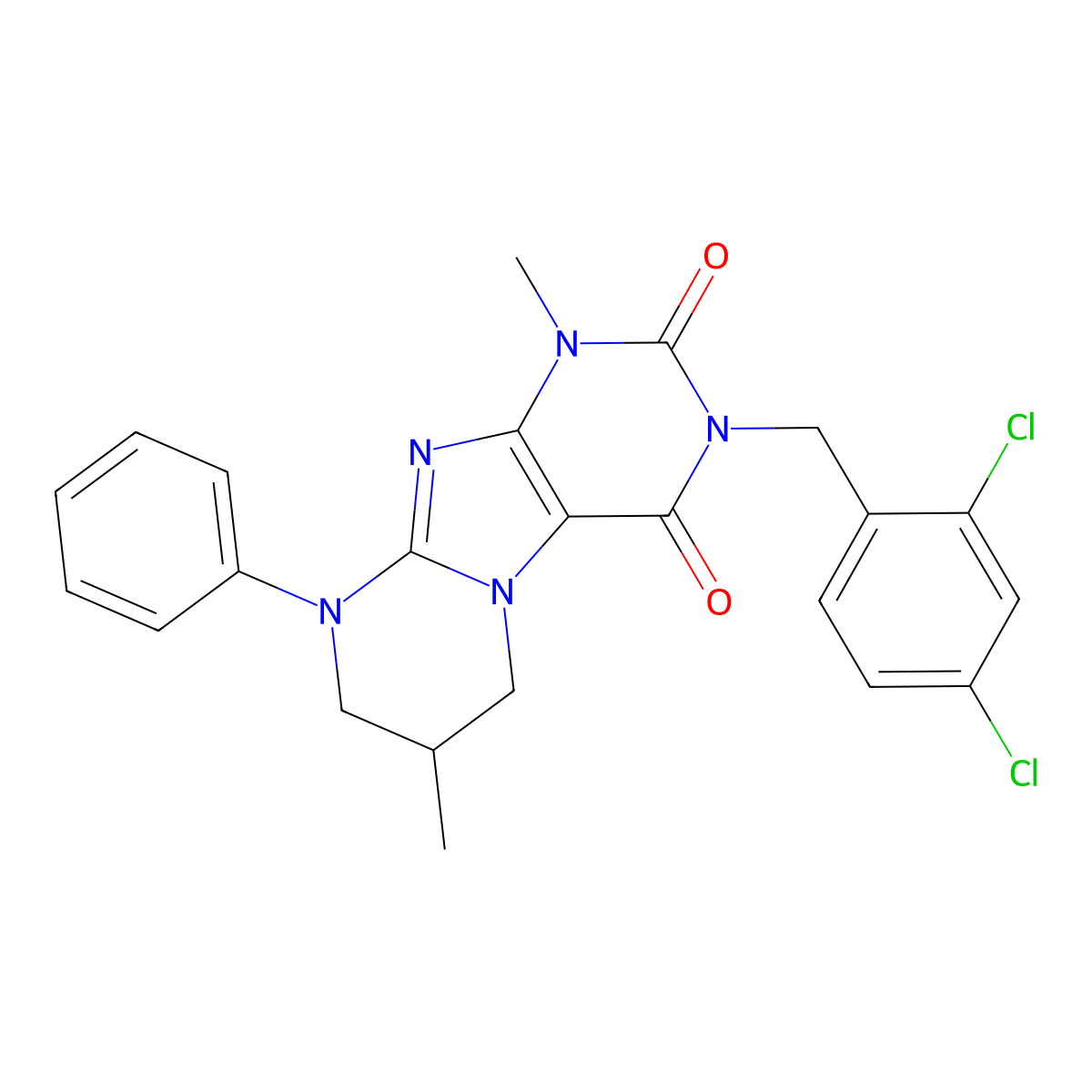 3-[(2,4-dichlorophenyl)methyl]-1,7-dimethyl-9-phenyl-7,8-dihydro-6H-purino[7,8-a]pyrimidine-2,4-dione molecular structure, CAS 844825-50-9