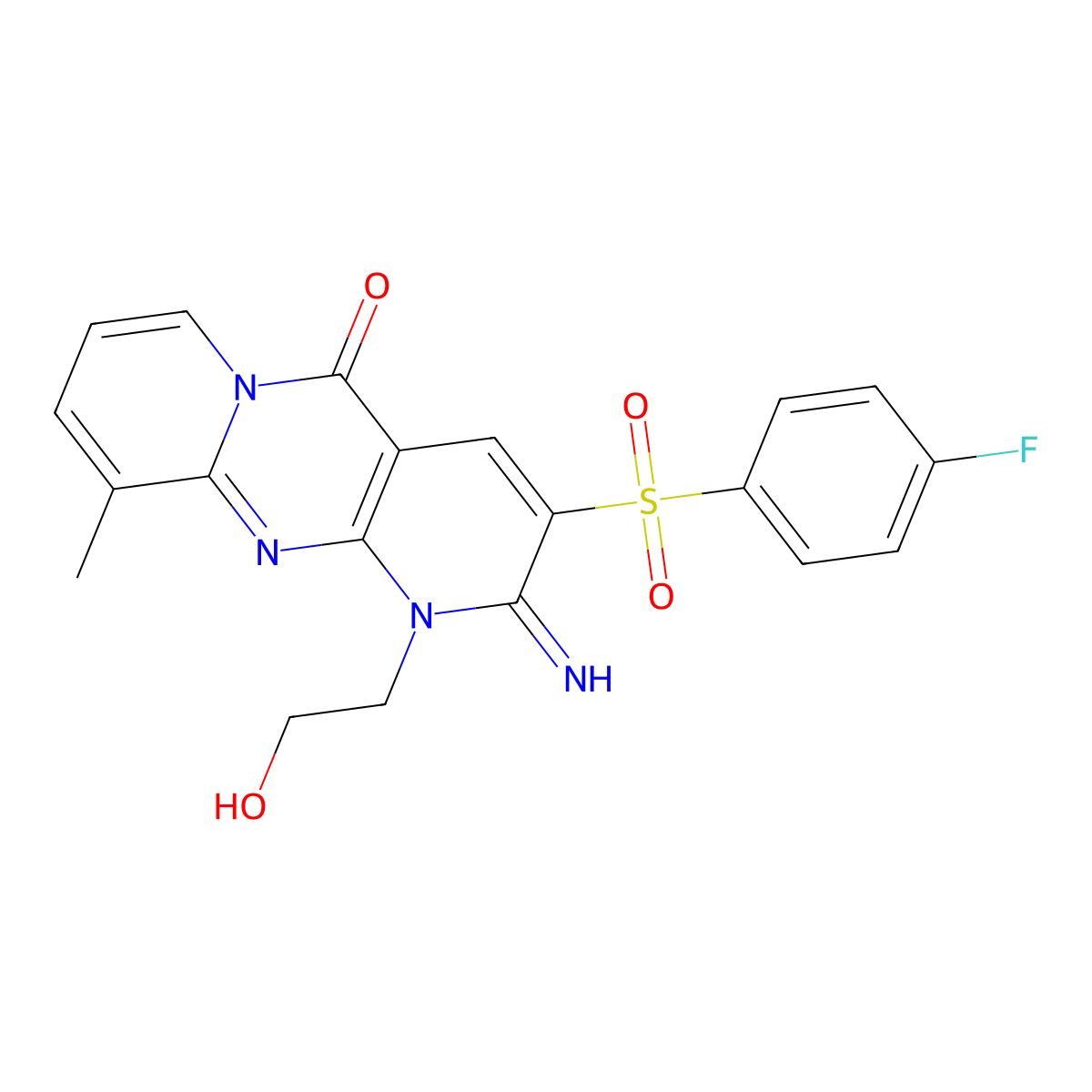 3-((4-fluorophenyl)sulfonyl)-1-(2-hydroxyethyl)-2-imino-10-methyl-1H-dipyrido[1,2-a:2',3'-d]pyrimidin-5(2H)-one molecular structure, CAS 844826-64-8