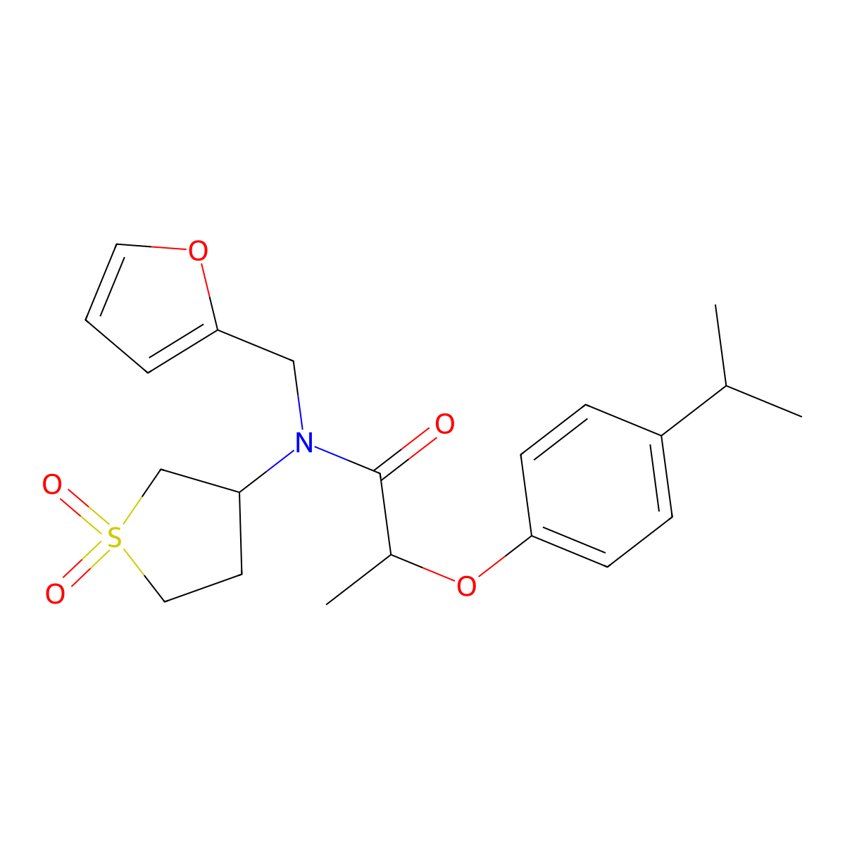 N-(1,1-dioxidotetrahydrothiophen-3-yl)-N-(furan-2-ylmethyl)-2-[4-(propan-2-yl)phenoxy]propanamide molecular structure, CAS 844826-86-4