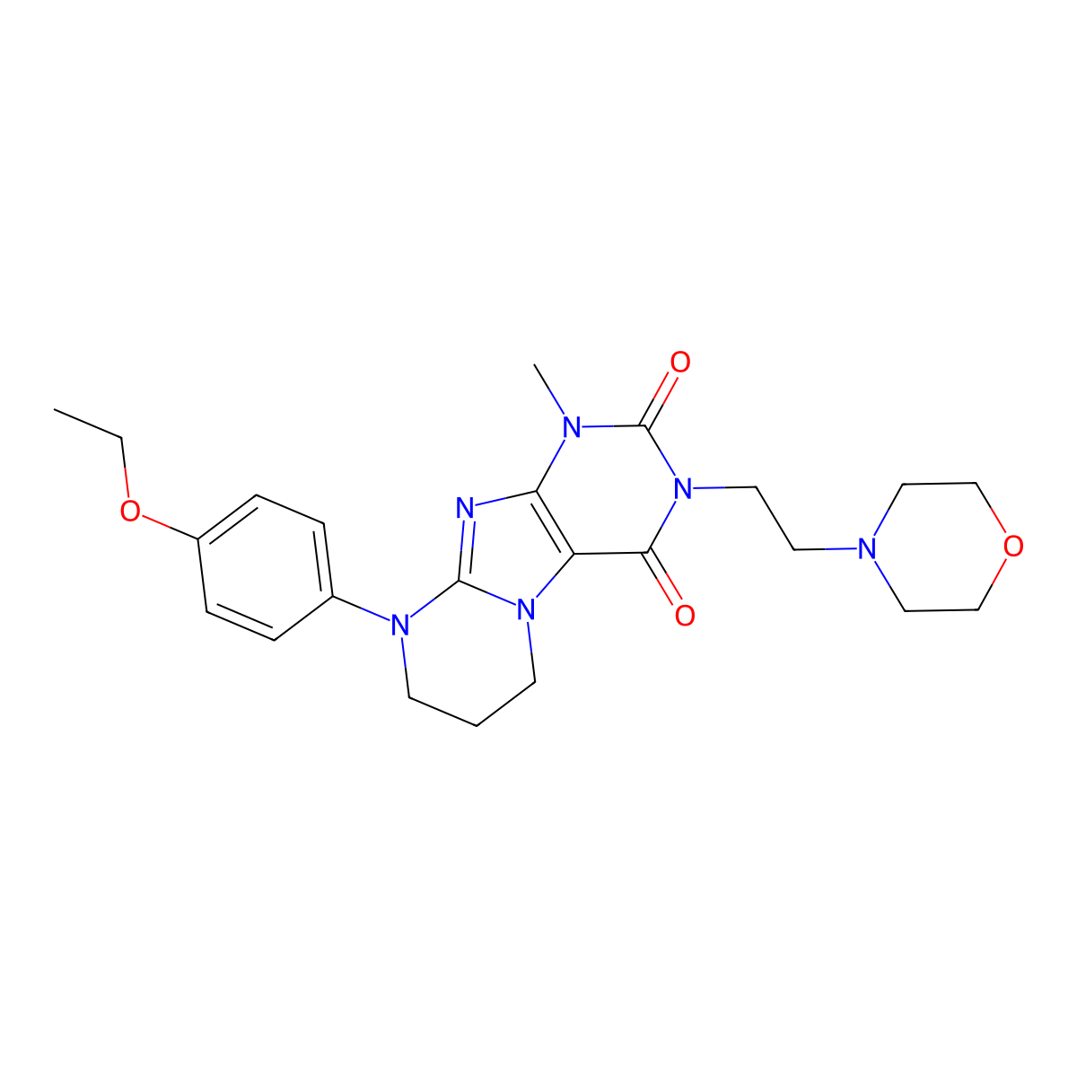 9-(4-ethoxyphenyl)-1-methyl-3-(2-morpholinoethyl)-6,7,8,9-tetrahydropyrimido[2,1-f]purine-2,4(1H,3H)-dione molecular structure, CAS 844827-03-8