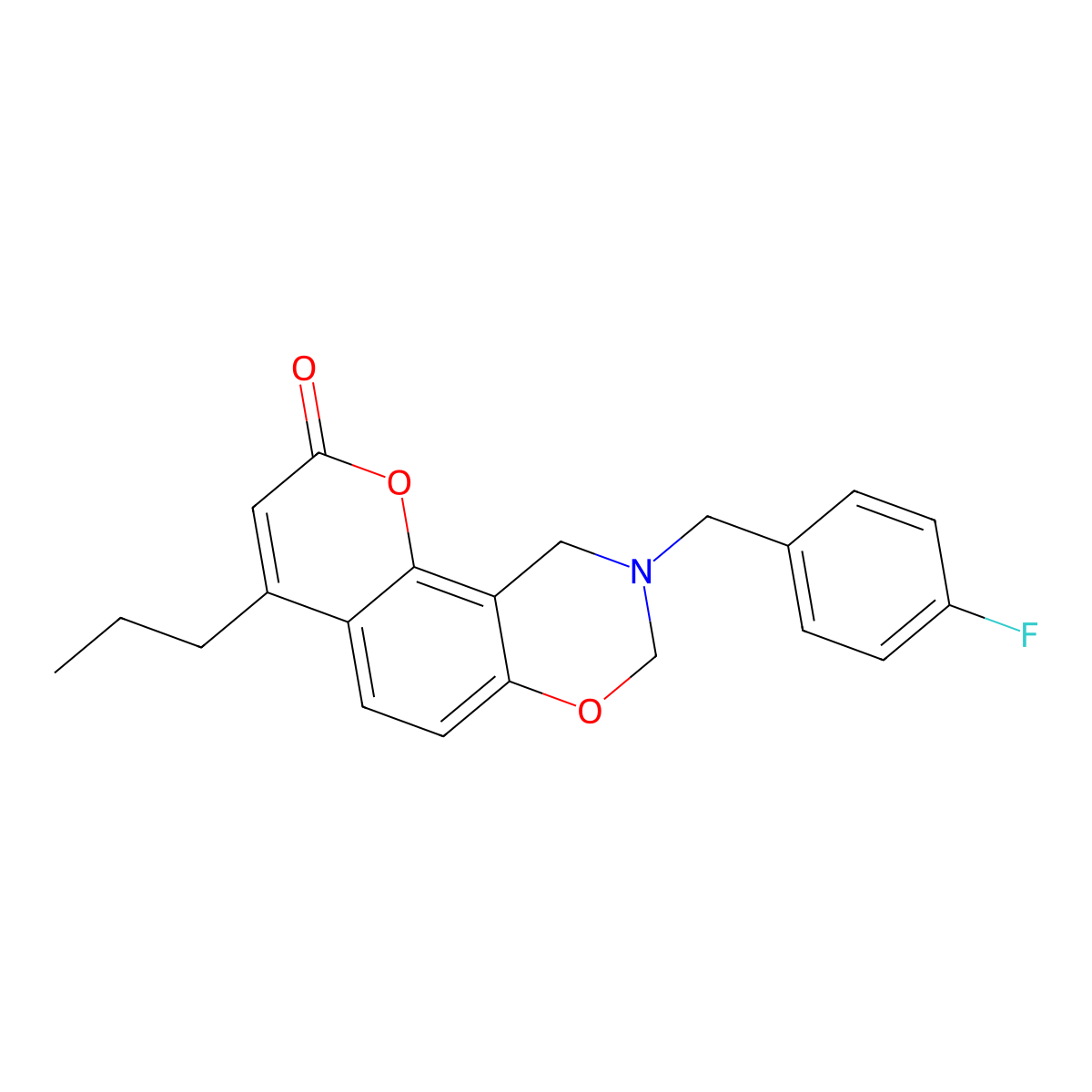 9-(4-fluorobenzyl)-4-propyl-9,10-dihydro-2H,8H-chromeno[8,7-e][1,3]oxazin-2-one molecular structure, CAS 844827-05-0