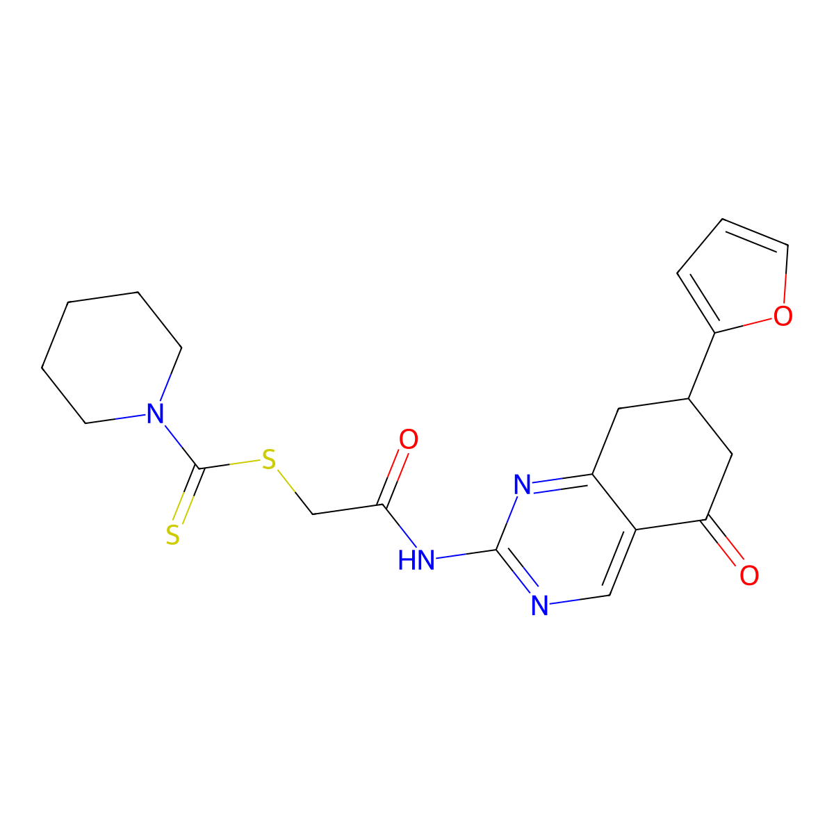2-{[7-(Furan-2-yl)-5-oxo-5,6,7,8-tetrahydroquinazolin-2-yl]amino}-2-oxoethyl piperidine-1-carbodithioate molecular structure, CAS 844827-19-6