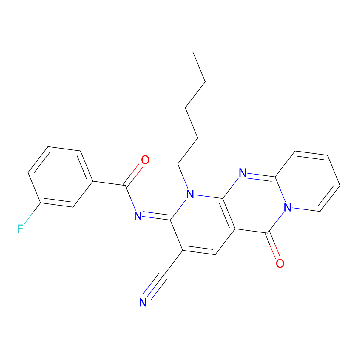 (E)-N-(3-cyano-5-oxo-1-pentyl-1H-dipyrido[1,2-a:2',3'-d]pyrimidin-2(5H)-ylidene)-3-fluorobenzamide molecular structure, CAS 844827-38-9