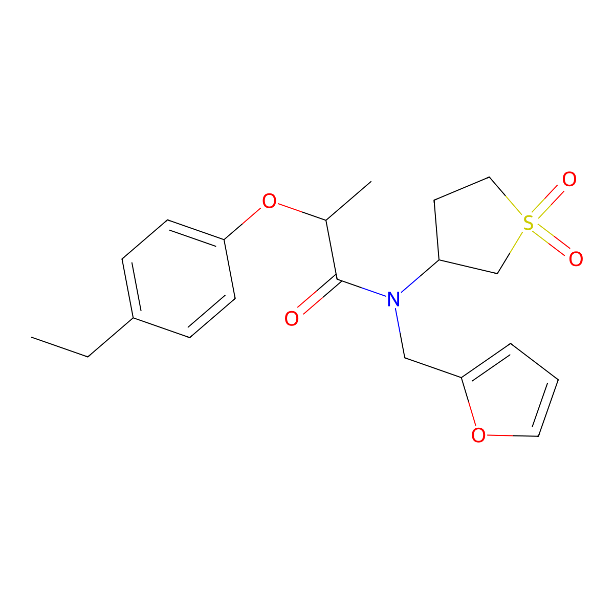 N-(1,1-dioxothiolan-3-yl)-2-(4-ethylphenoxy)-N-(furan-2-ylmethyl)propanamide molecular structure, CAS 844827-75-4