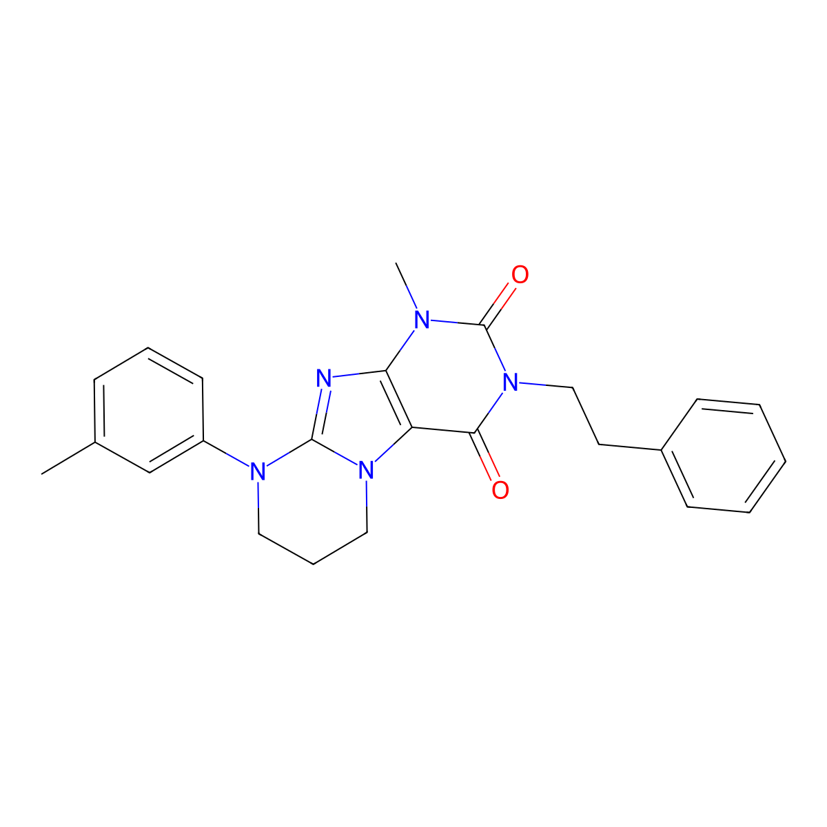 1-methyl-3-phenethyl-9-(m-tolyl)-6,7,8,9-tetrahydropyrimido[2,1-f]purine-2,4(1H,3H)-dione molecular structure, CAS 844828-02-0