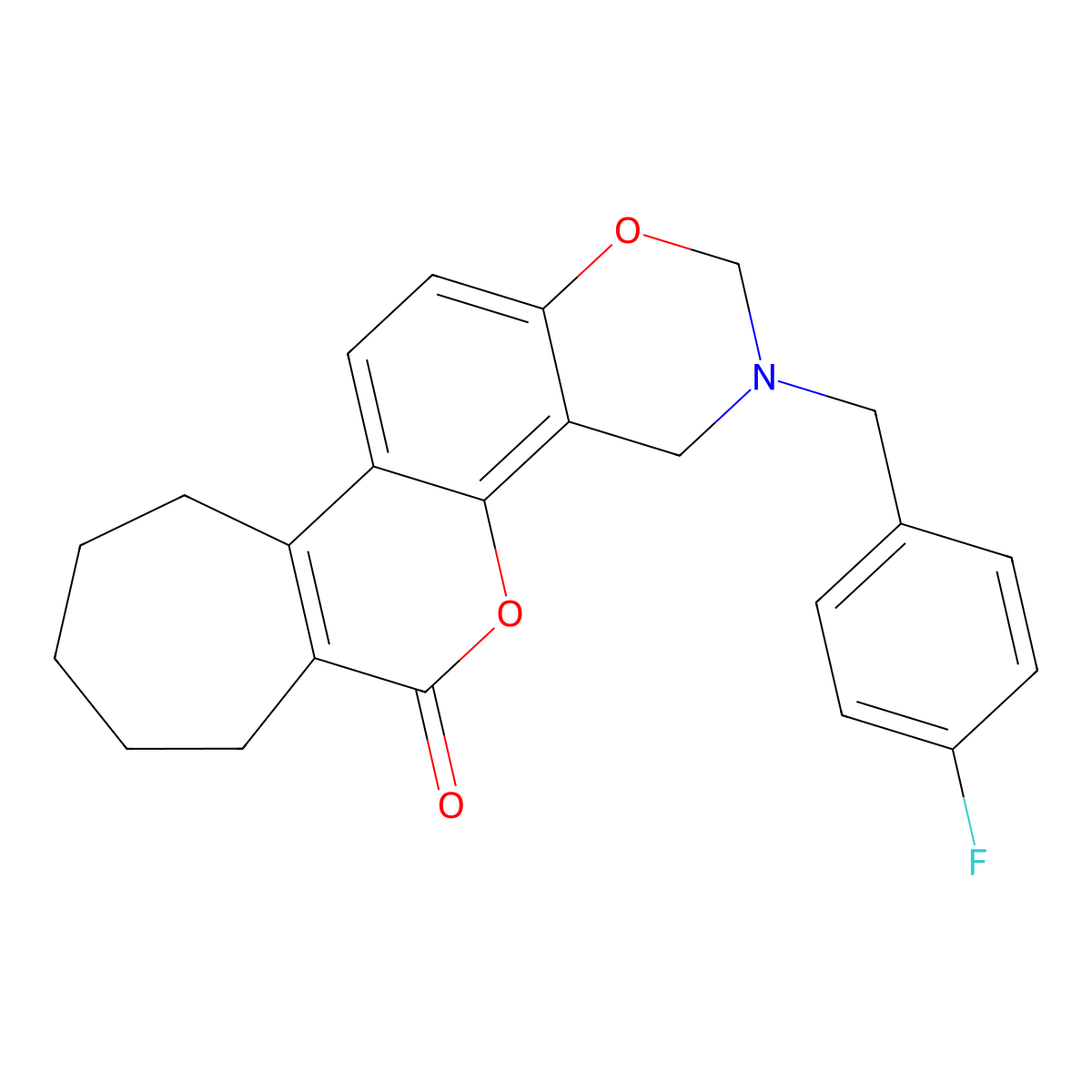 3-(4-fluorobenzyl)-3,4,8,9,10,11-hexahydro-2H-cyclohepta[3,4]chromeno[8,7-e][1,3]oxazin-6(7H)-one molecular structure, CAS 844828-04-2