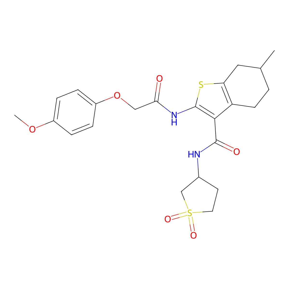 N-(1,1-dioxidotetrahydrothiophen-3-yl)-2-{[(4-methoxyphenoxy)acetyl]amino}-6-methyl-4,5,6,7-tetrahydro-1-benzothiophene-3-carboxamide molecular structure, CAS 844828-09-7