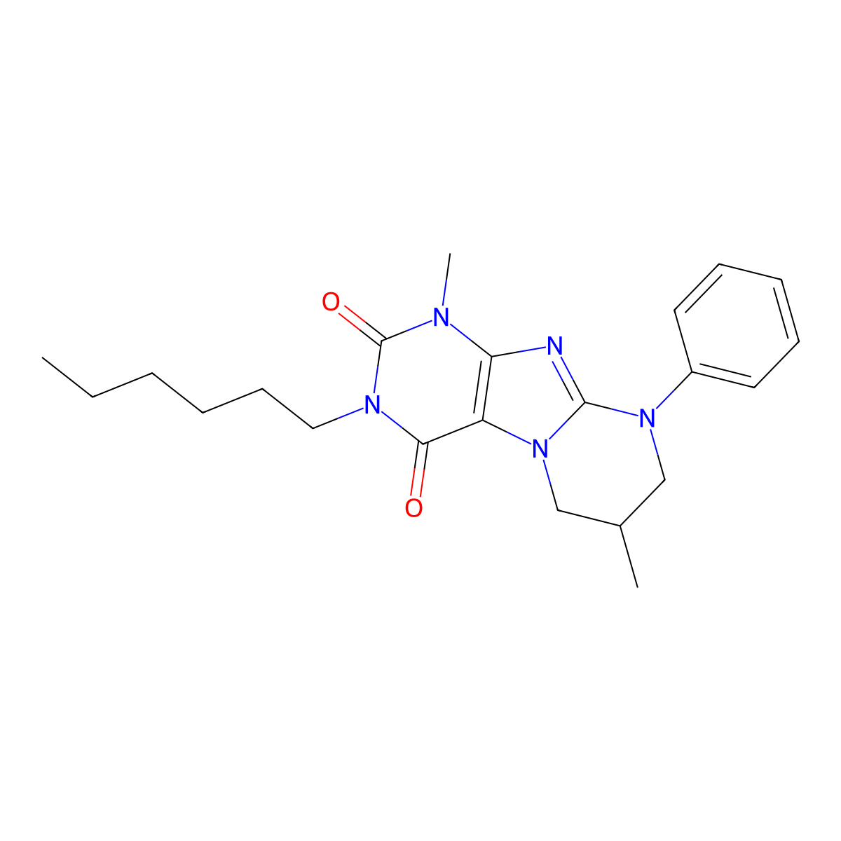 3-hexyl-1,7-dimethyl-9-phenyl-7,8-dihydro-6H-purino[7,8-a]pyrimidine-2,4-dione molecular structure, CAS 844828-65-5