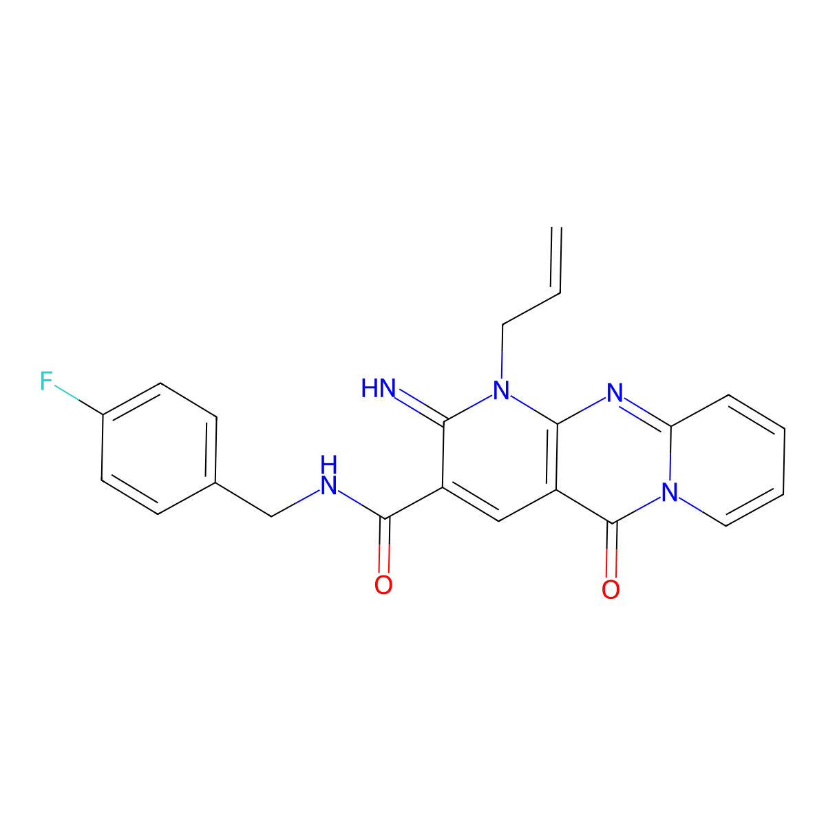N-[(4-fluorophenyl)methyl]-6-imino-2-oxo-7-(prop-2-en-1-yl)-1,7,9-triazatricyclo[8.4.0.0^{3,8}]tetradeca-3(8),4,9,11,13-pentaene-5-carboxamide molecular structure, CAS 844828-72-4
