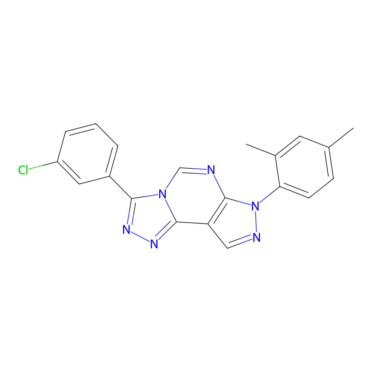 3-(2,4-Dimethylphenyl)-7-(3-chlorophenyl)-6-hydropyrazolo[5,4-d]1,2,4-triazolo [4,3-e]pyrimidine molecular structure, CAS 844829-03-4