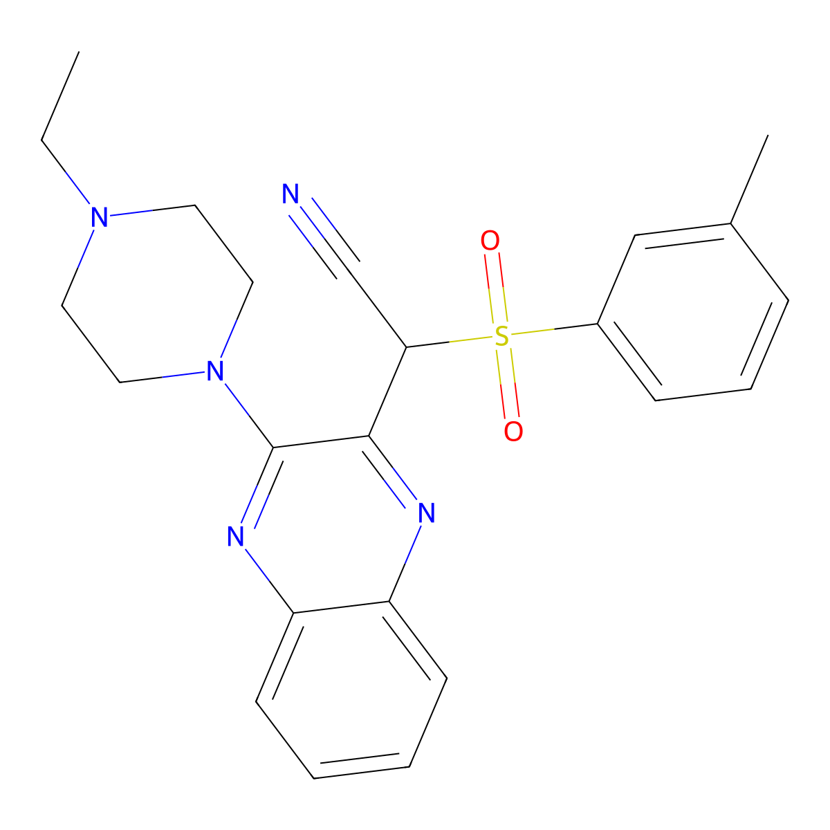 2-(3-(4-Ethylpiperazin-1-yl)quinoxalin-2-yl)-2-(m-tolylsulfonyl)acetonitrile molecular structure, CAS 844829-27-2