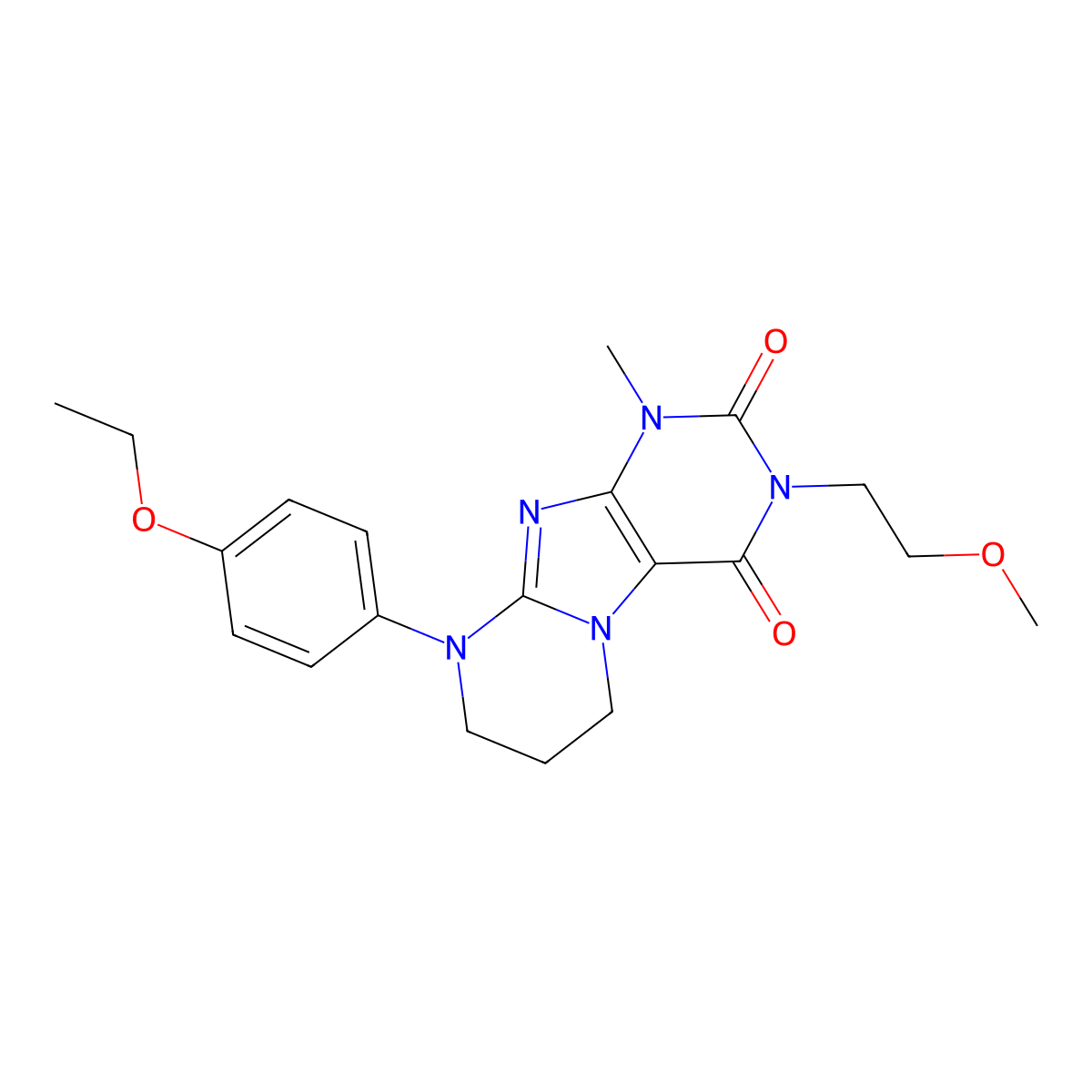9-(4-ethoxyphenyl)-3-(2-methoxyethyl)-1-methyl-6,7,8,9-tetrahydropyrimido[2,1-f]purine-2,4(1H,3H)-dione molecular structure, CAS 844829-48-7