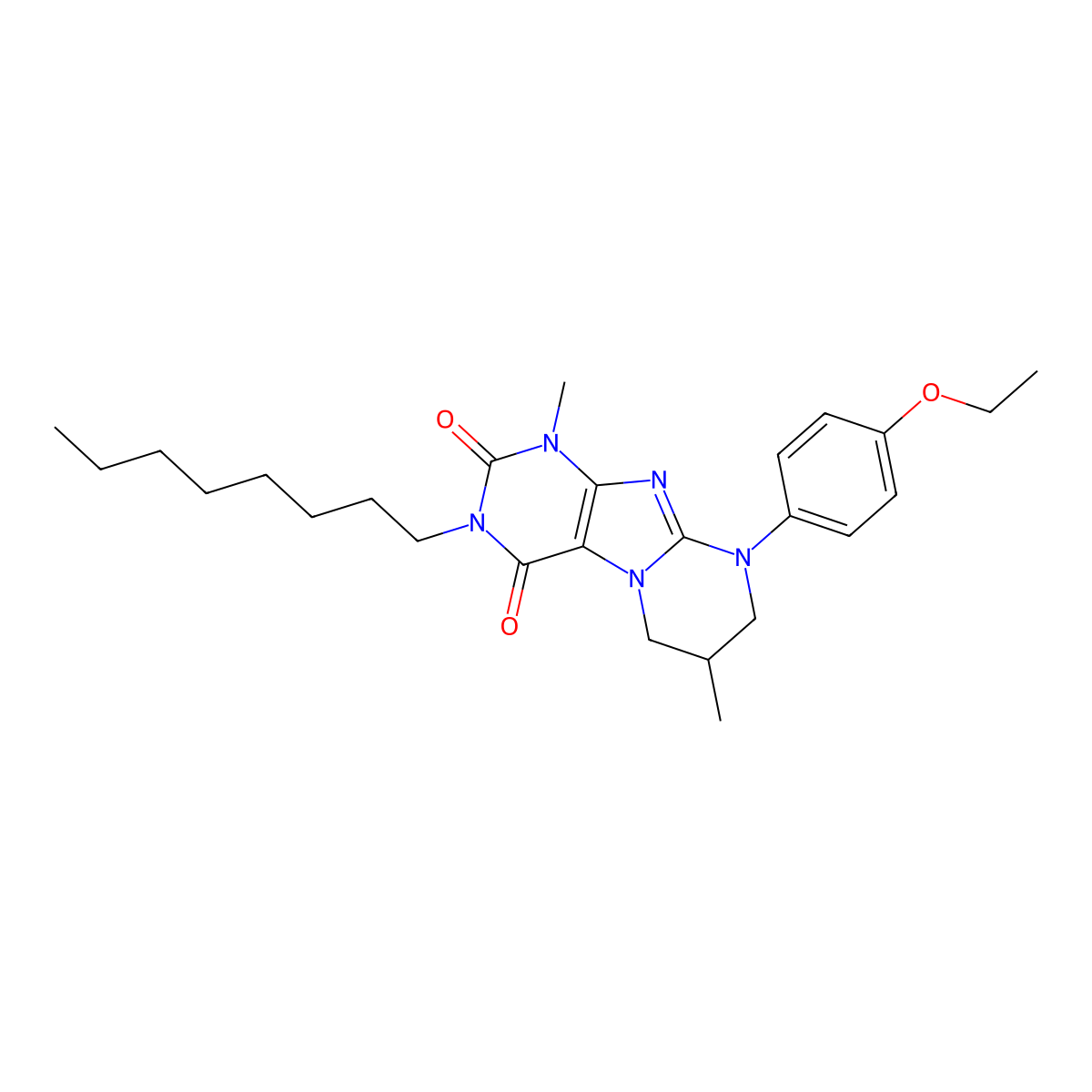 9-(4-ethoxyphenyl)-1,7-dimethyl-3-octyl-7,8-dihydro-6H-purino[7,8-a]pyrimidine-2,4-dione molecular structure, CAS 844829-53-4