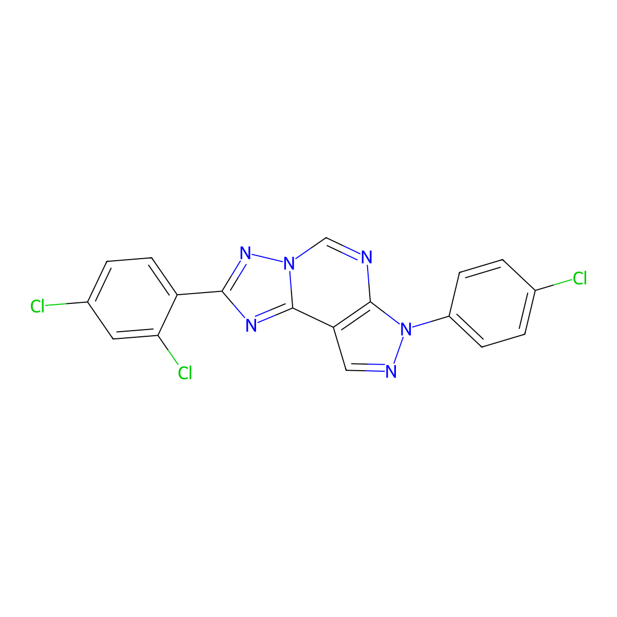 7-(4-chlorophenyl)-2-(2,4-dichlorophenyl)-7H-pyrazolo[4,3-e][1,2,4]triazolo[1,5-c]pyrimidine molecular structure, CAS 844829-63-6