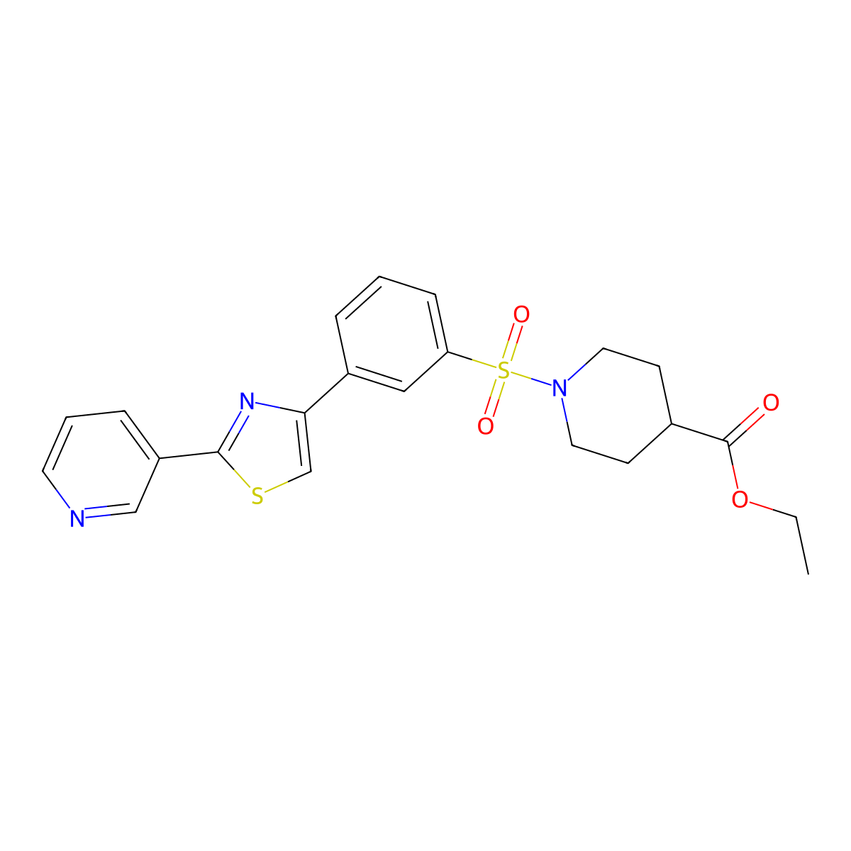 Ethyl 1-({3-[2-(3-pyridyl)-1,3-thiazol-4-yl]phenyl}sulfonyl)-4-piperidinecarboxylate molecular structure, CAS 844829-70-5