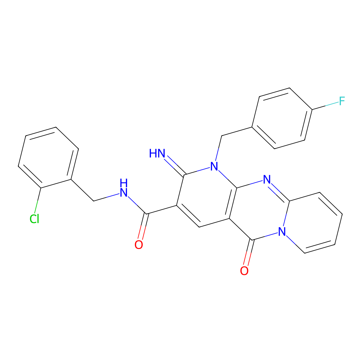 N-[(2-chlorophenyl)methyl]-7-[(4-fluorophenyl)methyl]-6-imino-2-oxo-1,7,9-triazatricyclo[8.4.0.0^{3,8}]tetradeca-3(8),4,9,11,13-pentaene-5-carboxamide molecular structure, CAS 844829-83-0