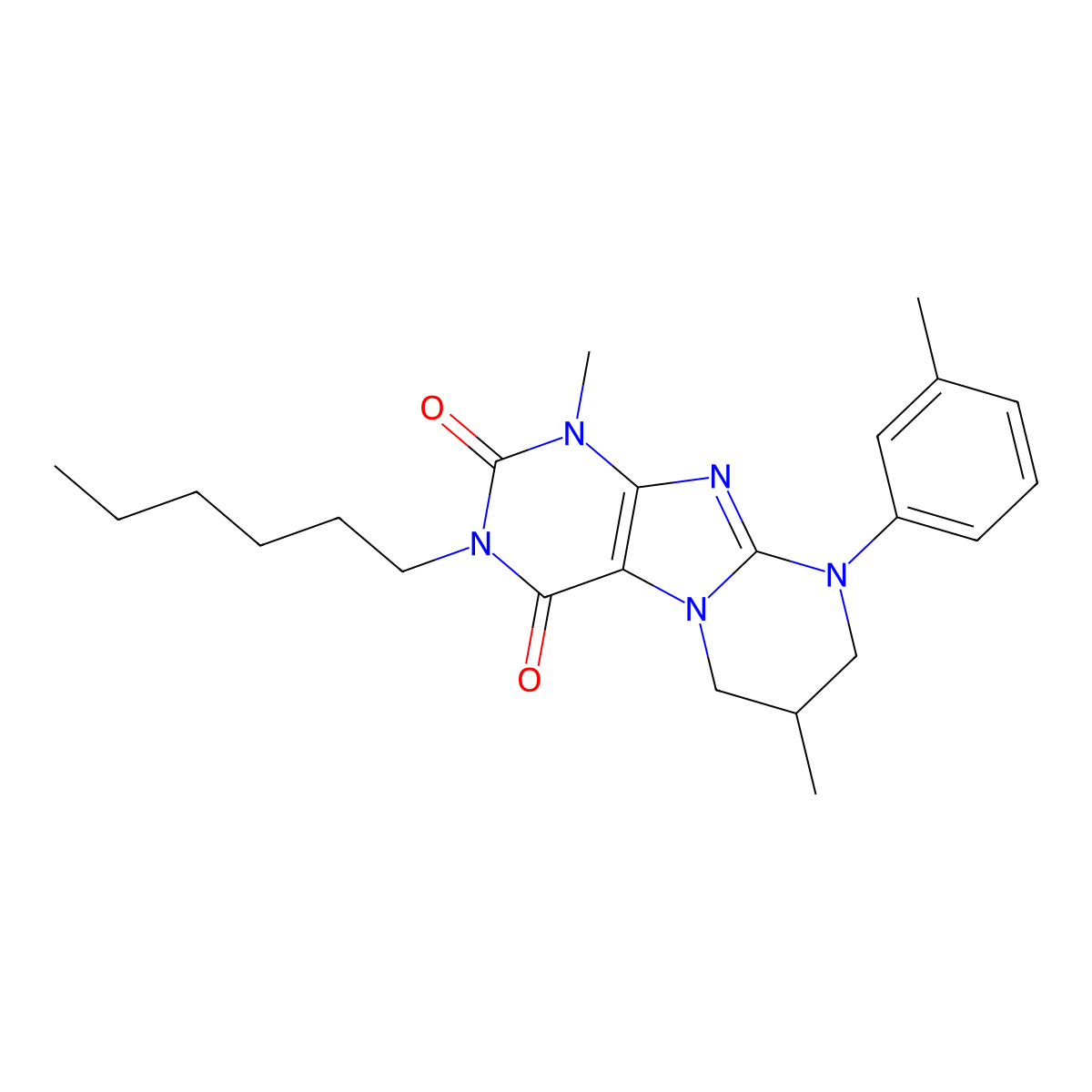 3-hexyl-1,7-dimethyl-9-(3-methylphenyl)-7,8-dihydro-6H-purino[7,8-a]pyrimidine-2,4-dione molecular structure, CAS 844830-23-5