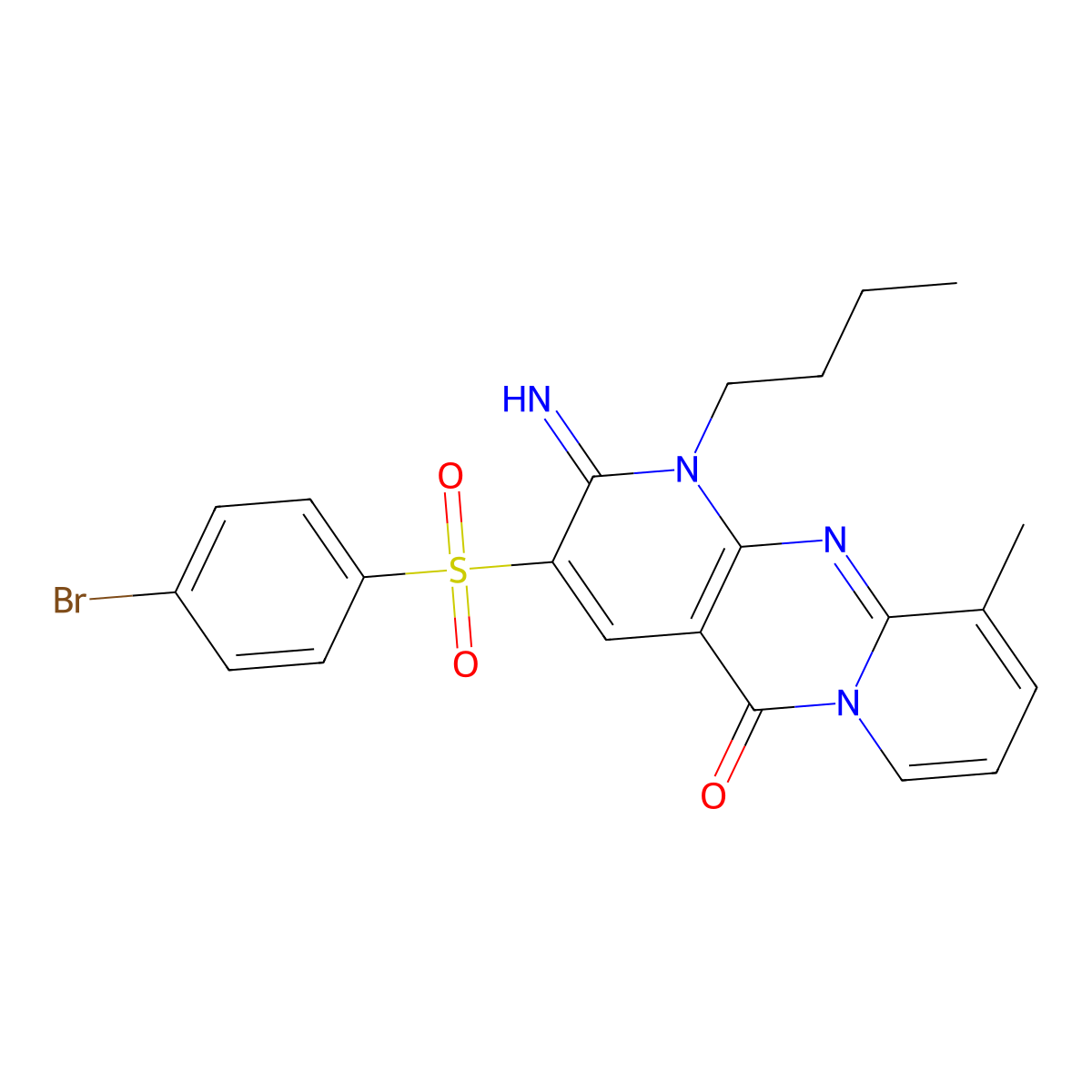 3-(4-Bromophenyl)sulfonyl-1-butyl-2-imino-10-methyl-5-dipyrido[3,4-c:1'',2''-f]pyrimidinone molecular structure, CAS 844830-28-0