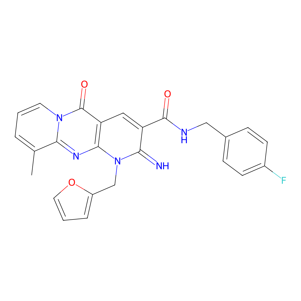 N-[(4-Fluorophenyl)methyl]-7-(furan-2-ylmethyl)-6-imino-11-methyl-2-oxo-1,7,9-triazatricyclo[8.4.0.03,8]tetradeca-3(8),4,9,11,13-pentaene-5-carboxamide molecular structure, CAS 844830-39-3
