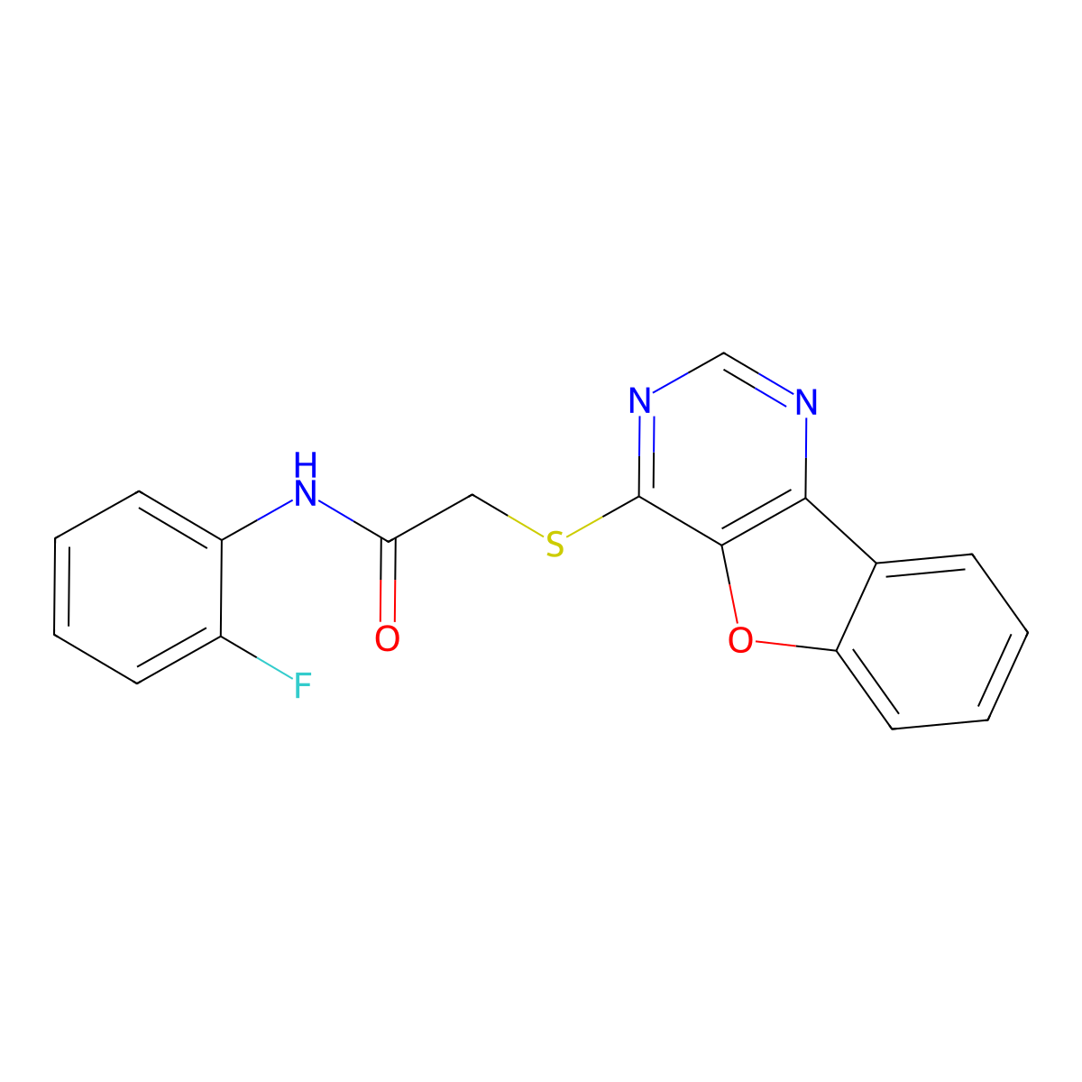 2-(benzofuro[3,2-d]pyrimidin-4-ylthio)-N-(2-fluorophenyl)acetamide molecular structure, CAS 844830-80-4