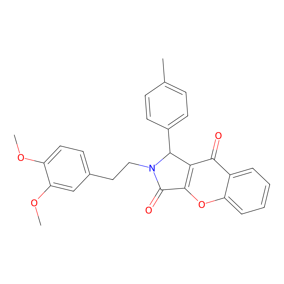 2-[2-(3,4-Dimethoxyphenyl)ethyl]-1-(4-methylphenyl)-1,2-dihydrochromeno[2,3-c]pyrrole-3,9-dione molecular structure, CAS 844833-30-3