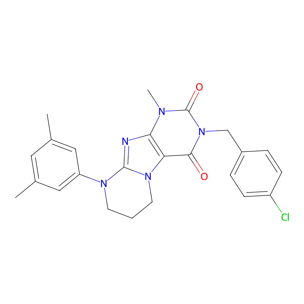 3-[(4-chlorophenyl)methyl]-9-(3,5-dimethylphenyl)-1-methyl-7,8-dihydro-6H-purino[7,8-a]pyrimidine-2,4-dione molecular structure, CAS 844833-42-7