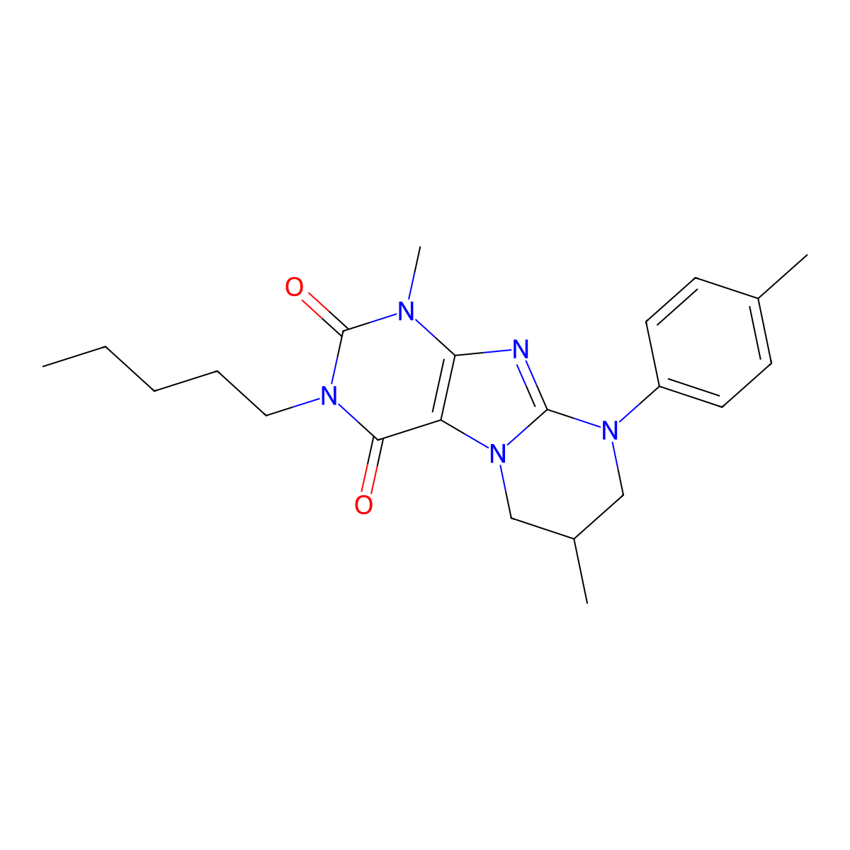 1,7-dimethyl-9-(4-methylphenyl)-3-pentyl-7,8-dihydro-6H-purino[7,8-a]pyrimidine-2,4-dione molecular structure, CAS 844833-51-8