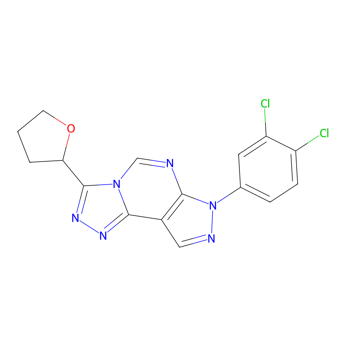 10-(3,4-Dichlorophenyl)-5-(oxolan-2-yl)-3,4,6,8,10,11-hexaazatricyclo[7.3.0.0^{2,6}]dodeca-1(9),2,4,7,11-pentaene molecular structure, CAS 844834-92-0