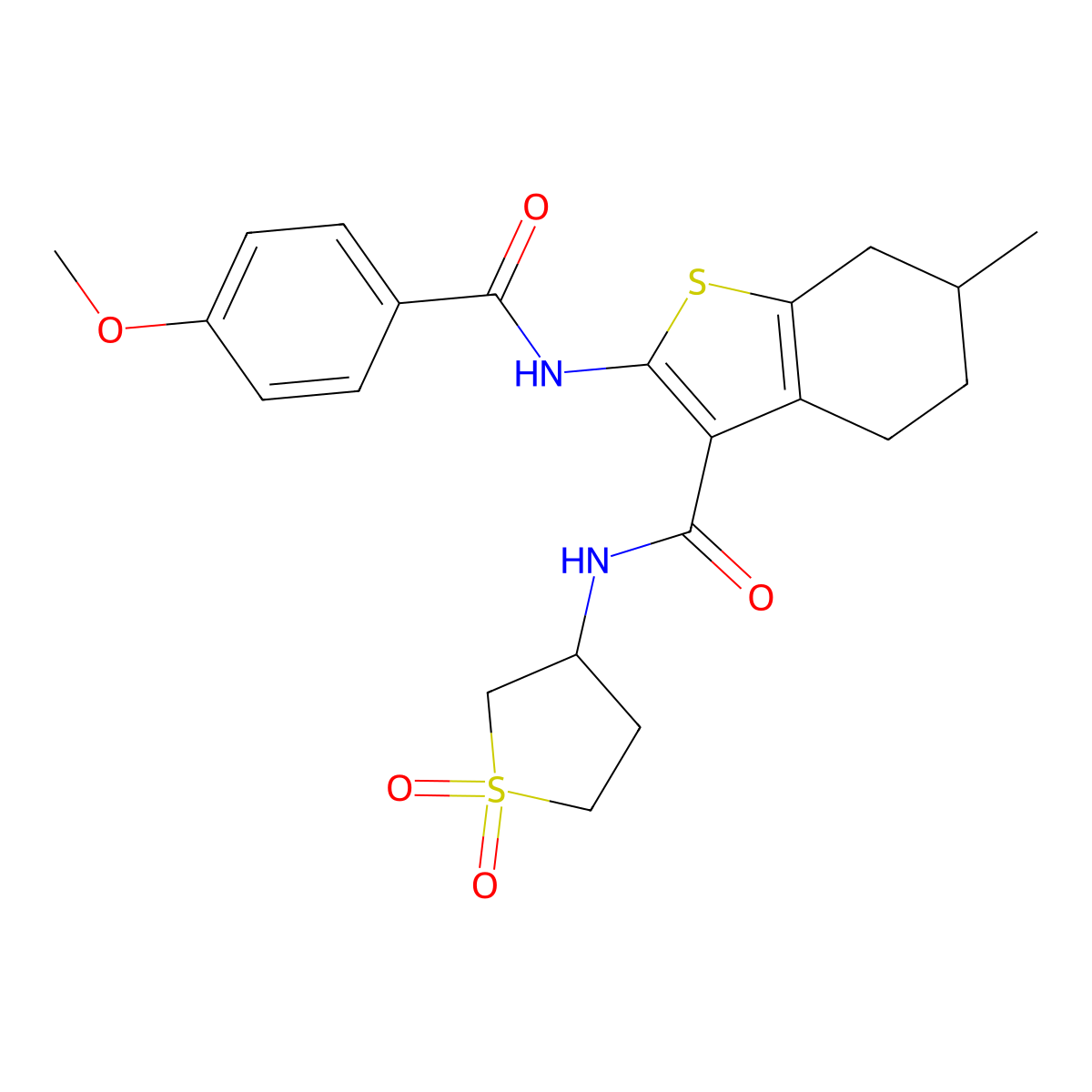 N-(1,1-dioxidotetrahydrothiophen-3-yl)-2-{[(4-methoxyphenyl)carbonyl]amino}-6-methyl-4,5,6,7-tetrahydro-1-benzothiophene-3-carboxamide molecular structure, CAS 844835-07-0