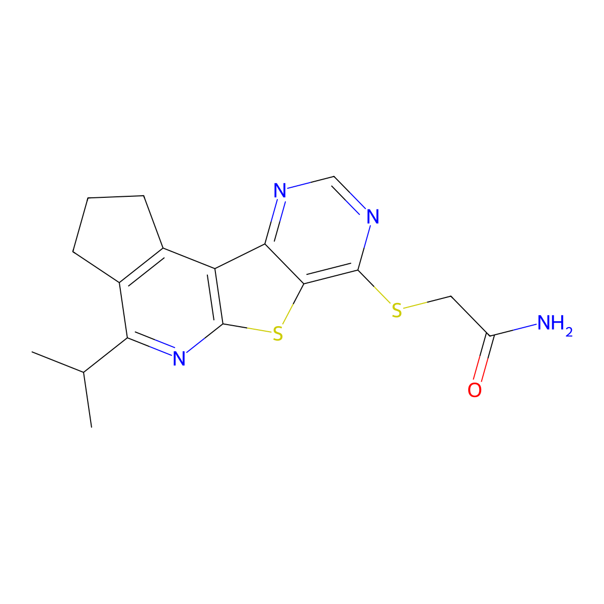 2-(4-Isopropyl-2,3-dihydro-1H-6-thia-5,8,10-triaza-cyclopenta[c]fluoren-7-ylsulfanyl)-acetamide molecular structure, CAS 844835-77-4