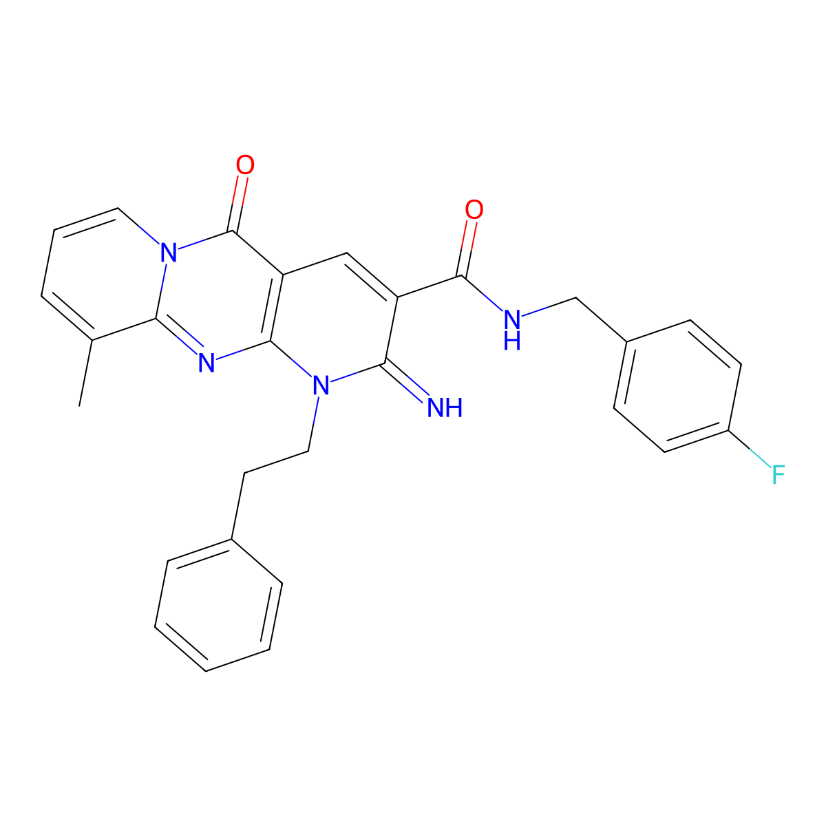 N-[(4-fluorophenyl)methyl]-6-imino-11-methyl-2-oxo-7-(2-phenylethyl)-1,7,9-triazatricyclo[8.4.0.0^{3,8}]tetradeca-3(8),4,9,11,13-pentaene-5-carboxamide molecular structure, CAS 844835-80-9