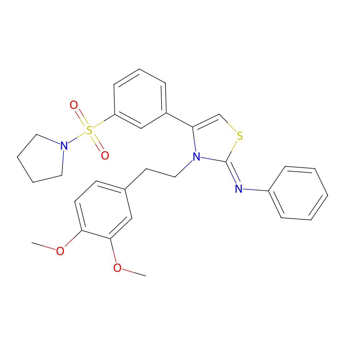 N-[(2Z)-3-[2-(3,4-dimethoxyphenyl)ethyl]-4-[3-(pyrrolidin-1-ylsulfonyl)phenyl]-1,3-thiazol-2(3H)-ylidene]aniline molecular structure, CAS 844836-19-7
