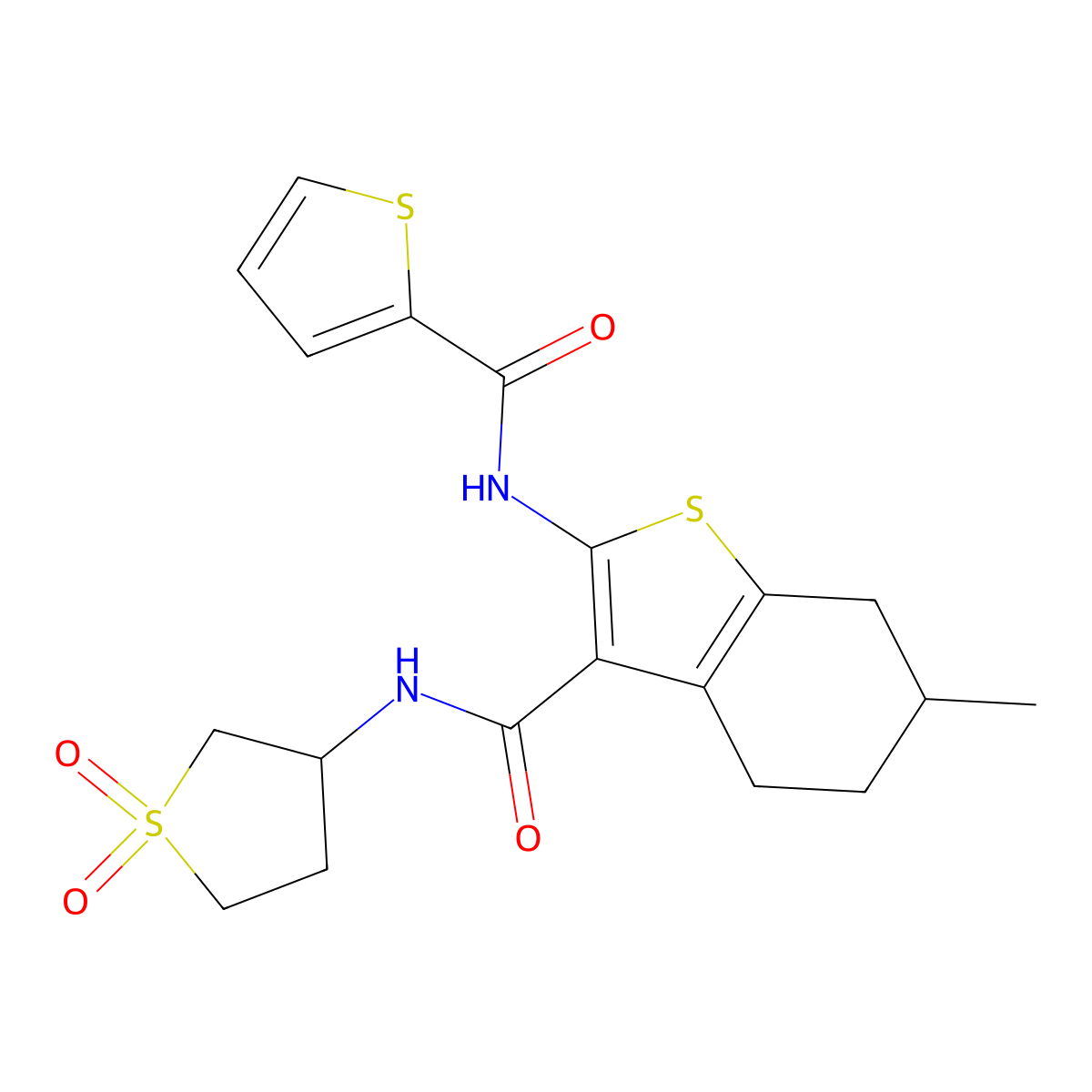 N-(1,1-dioxidotetrahydrothiophen-3-yl)-6-methyl-2-[(thiophen-2-ylcarbonyl)amino]-4,5,6,7-tetrahydro-1-benzothiophene-3-carboxamide molecular structure, CAS 844836-20-0