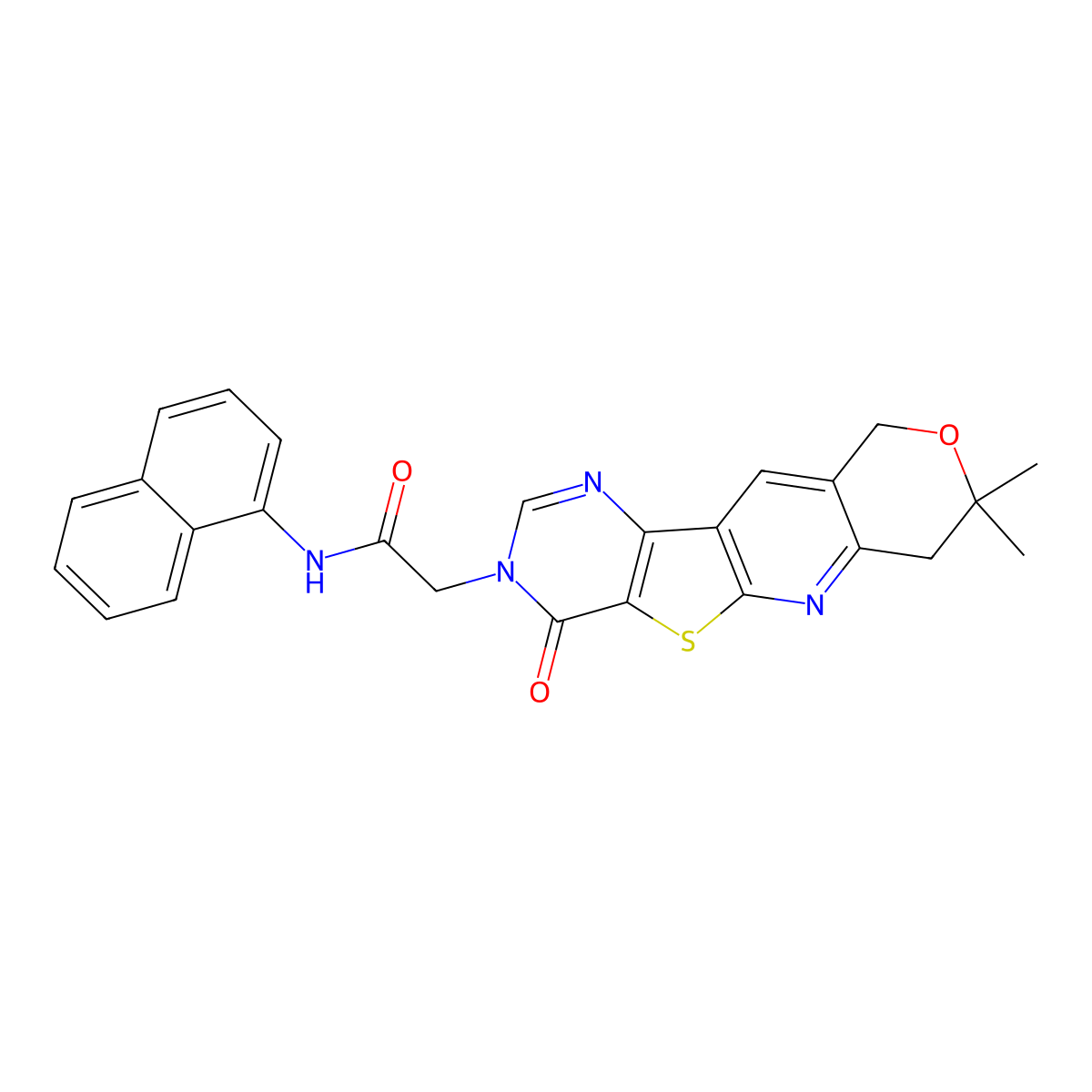 2-(8,8-dimethyl-4-oxo-7,10-dihydro-8H-pyrano[3'',4'':5',6']pyrido[3',2':4,5]thieno[3,2-d]pyrimidin-3(4H)-yl)-N-(naphthalen-1-yl)acetamide molecular structure, CAS 844836-25-5