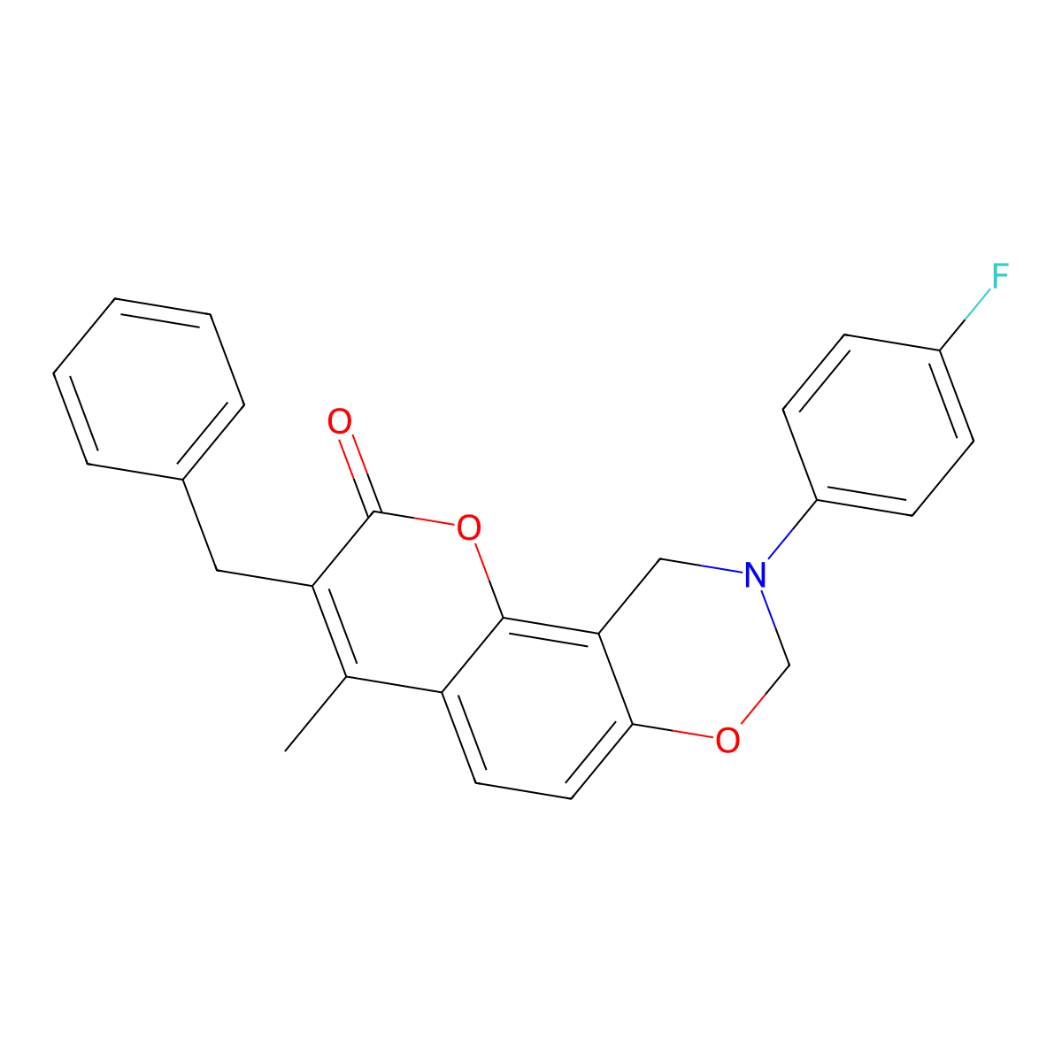 3-benzyl-9-(4-fluorophenyl)-4-methyl-9,10-dihydro-2H,8H-chromeno[8,7-e][1,3]oxazin-2-one molecular structure, CAS 844836-38-0